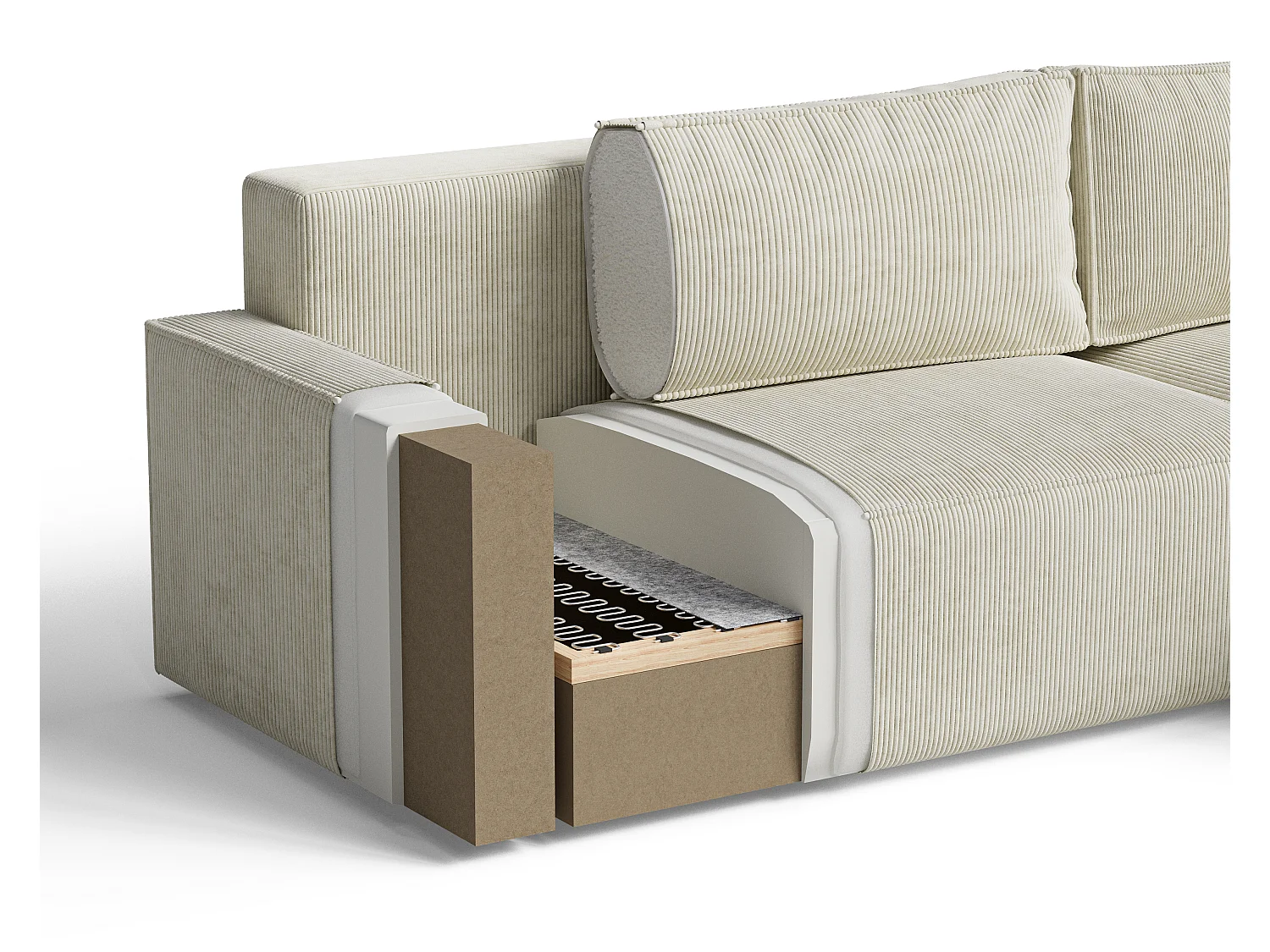 Canapé d'angle convertible 3 places en tissu chenille beige KOKO L
