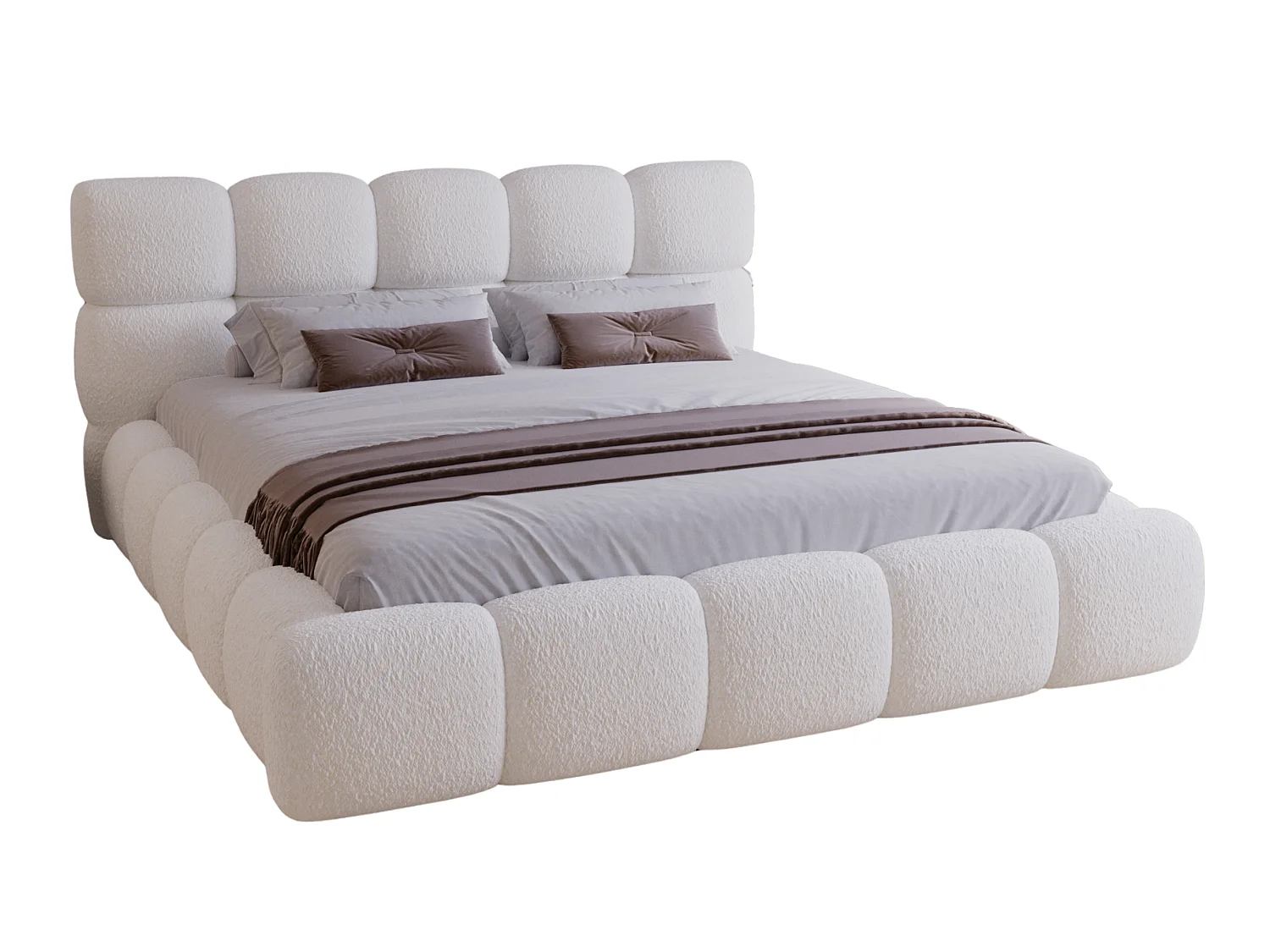 BESILIO Gestoffeerd bed 120x200 bouclé Boston – bed met opbergruimte en metalen lattenbodem, modern opbergbed met dikke schuimvulling – Wit