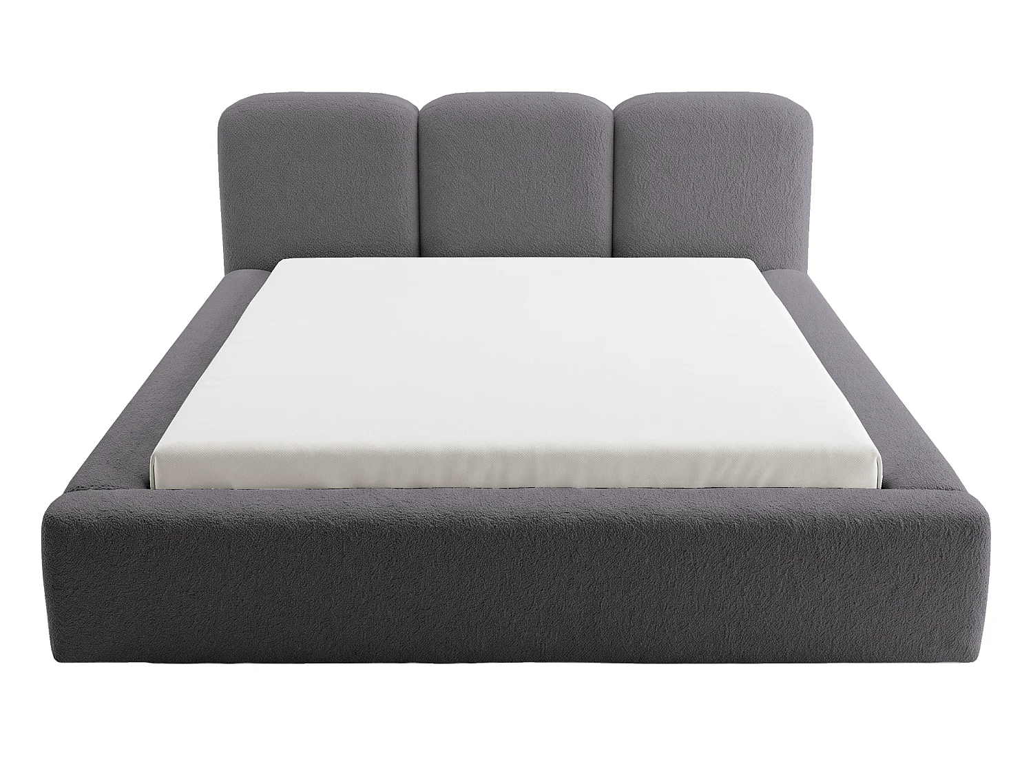 BESILIO Bouclé gestoffeerd bed Santiago 160x200 met opbergruimte en metalen lattenbodem, dikke zijkanten - Grijs