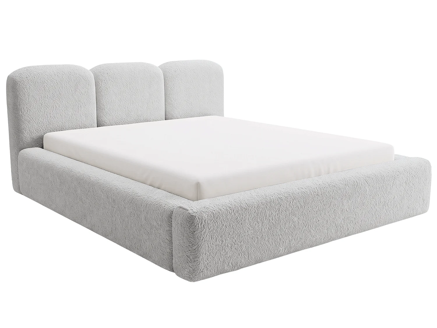 BESILIO Bouclé gestoffeerd bed Santiago 200x200 met opbergruimte en metalen lattenbodem, dikke zijkanten - Lichtgrijs