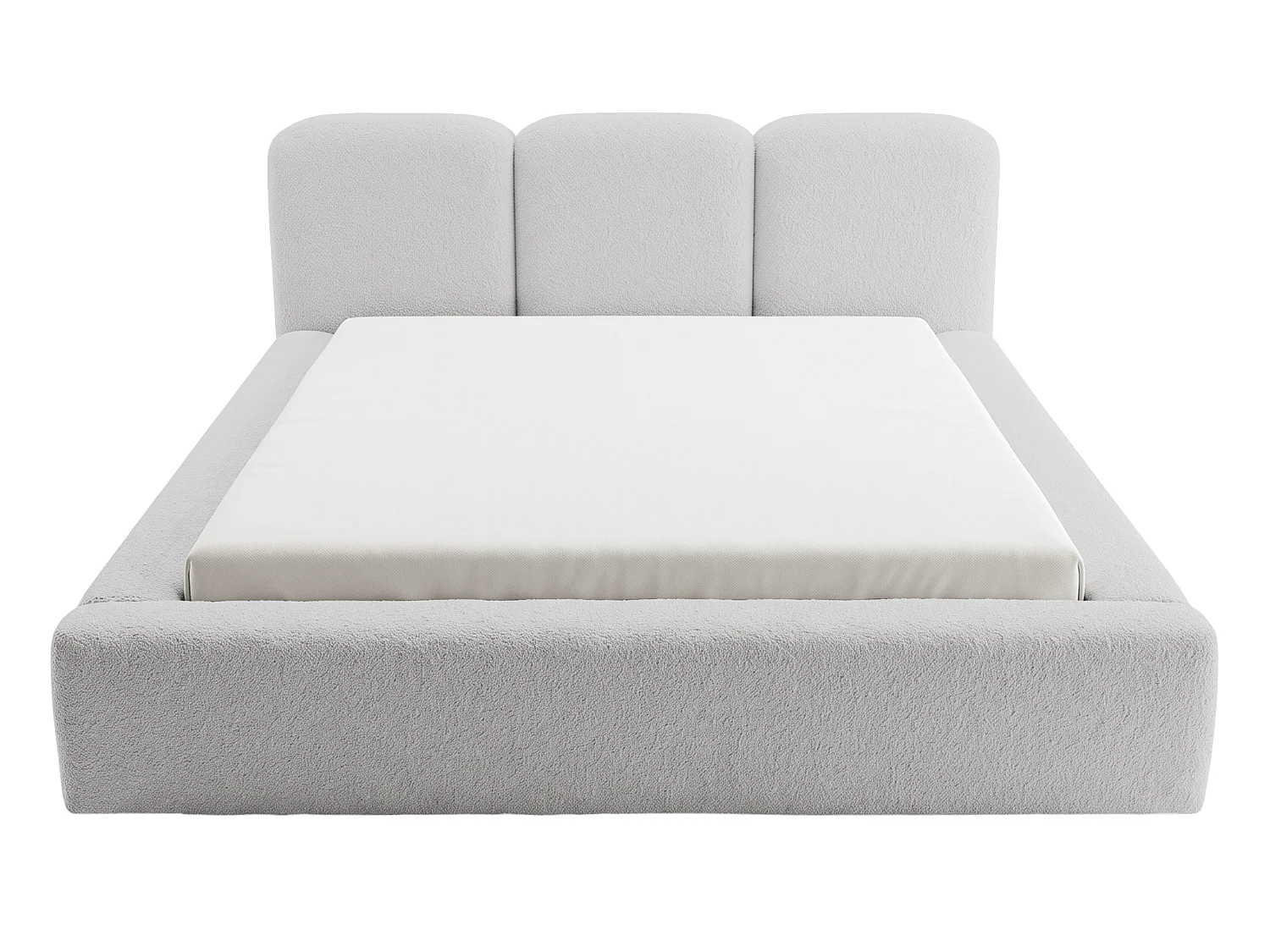 BESILIO Bouclé gestoffeerd bed Santiago 200x200 met opbergruimte en metalen lattenbodem, dikke zijkanten - Lichtgrijs
