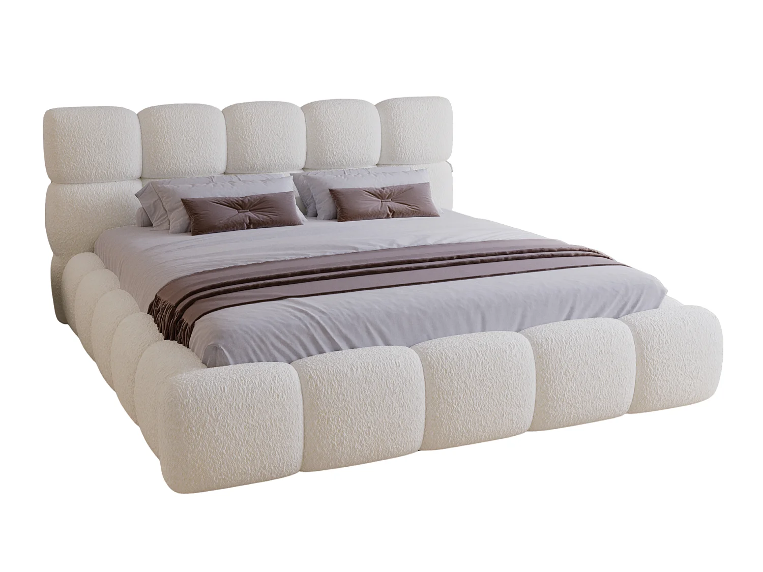 BESILIO Gestoffeerd bed 120x200 bouclé Boston – bed met opbergruimte en metalen lattenbodem, modern opbergbed met dikke schuimvulling – Crème