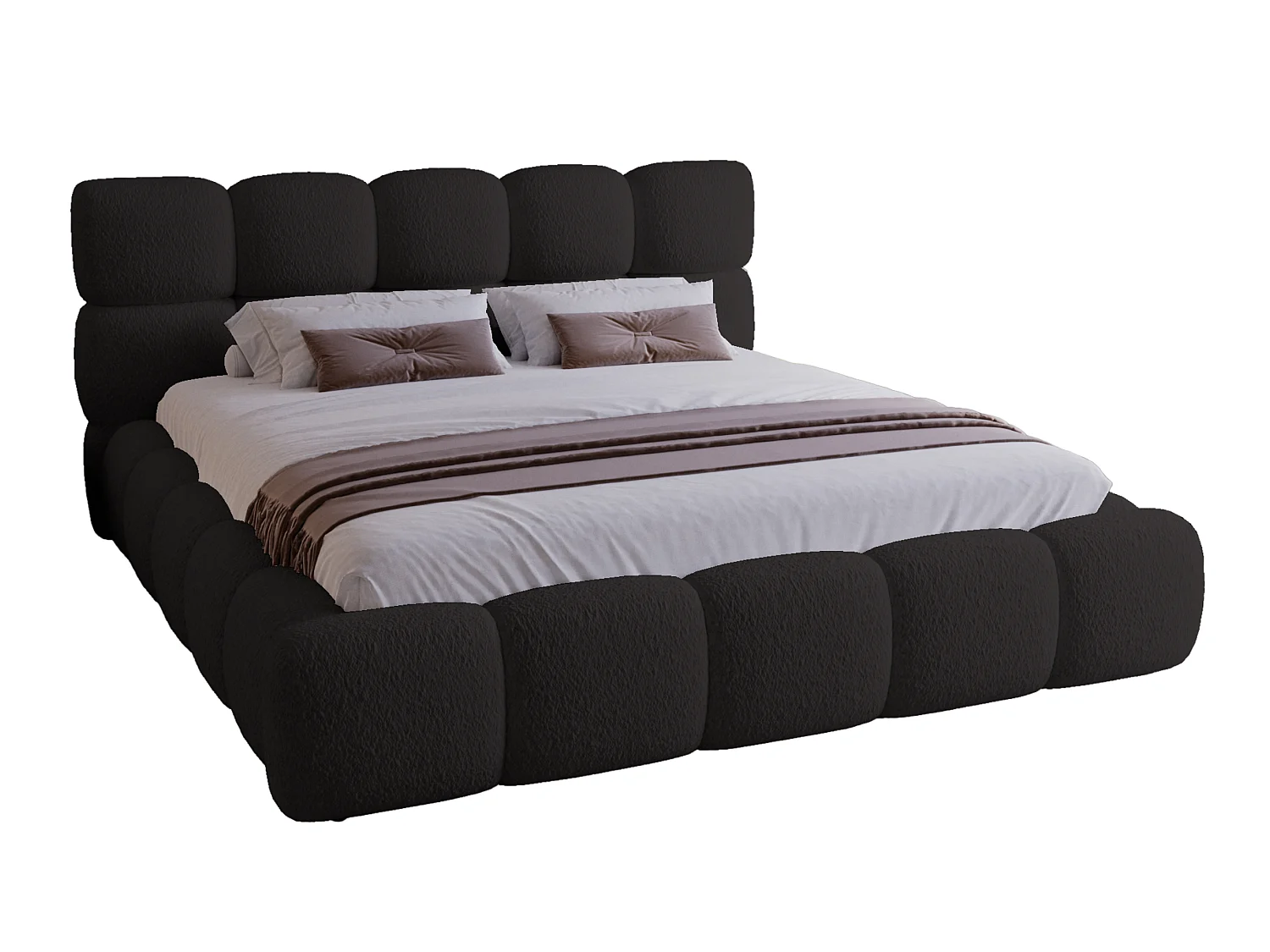 BESILIO Gestoffeerd bed 200x200 bouclé Boston – bed met opbergruimte en metalen lattenbodem, modern opbergbed met dikke schuimvulling – Zwart