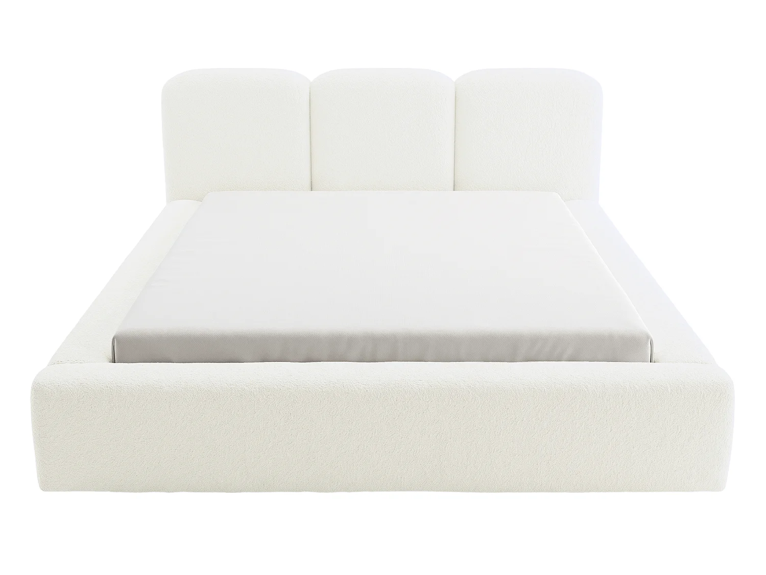 BESILIO Bouclé gestoffeerd bed Santiago 180x200 met opbergruimte en metalen lattenbodem, dikke zijkanten - Crème