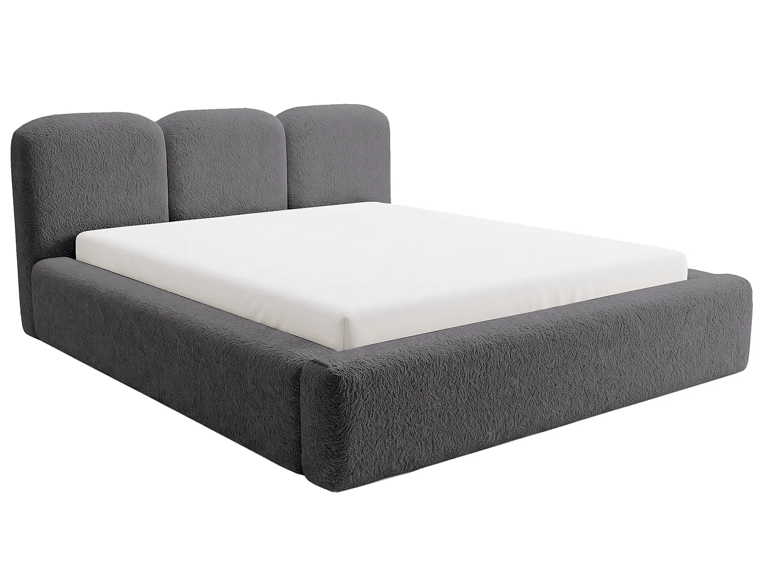 BESILIO Bouclé gestoffeerd bed Santiago 200x200 met opbergruimte en metalen lattenbodem, dikke zijkanten - Grijs