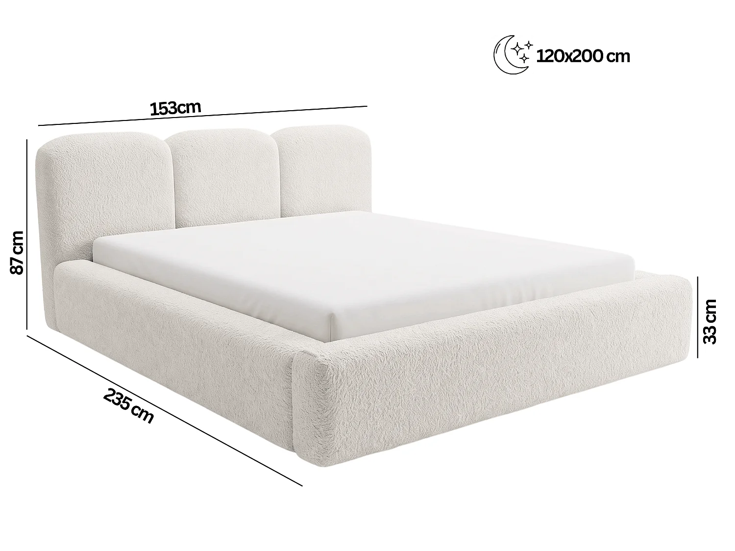 BESILIO Bouclé gestoffeerd bed Santiago 120x200 met opbergruimte en metalen lattenbodem, dikke zijkanten - Lichtgrijs