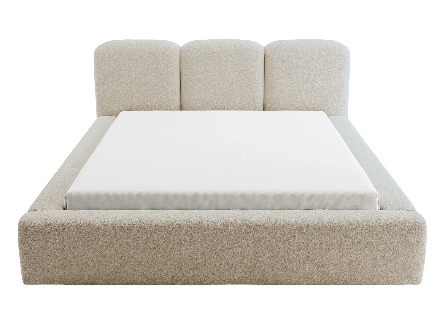 BESILIO Bouclé gestoffeerd bed Santiago 200x200 met opbergruimte en metalen lattenbodem, dikke zijkanten - Beige