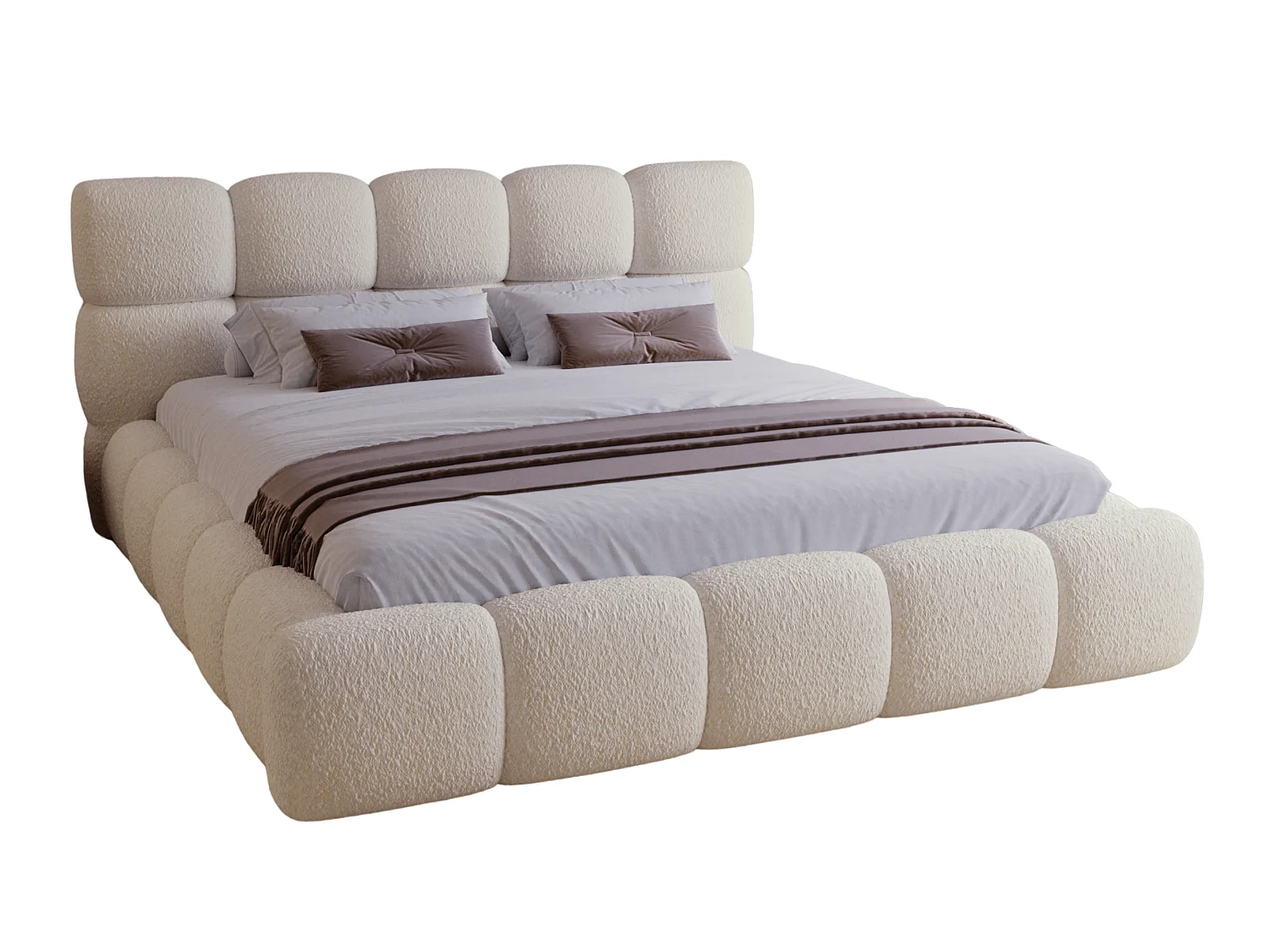 BESILIO Gestoffeerd bed 120x200 bouclé Boston – bed met opbergruimte en metalen lattenbodem, modern opbergbed met dikke schuimvulling – Beige
