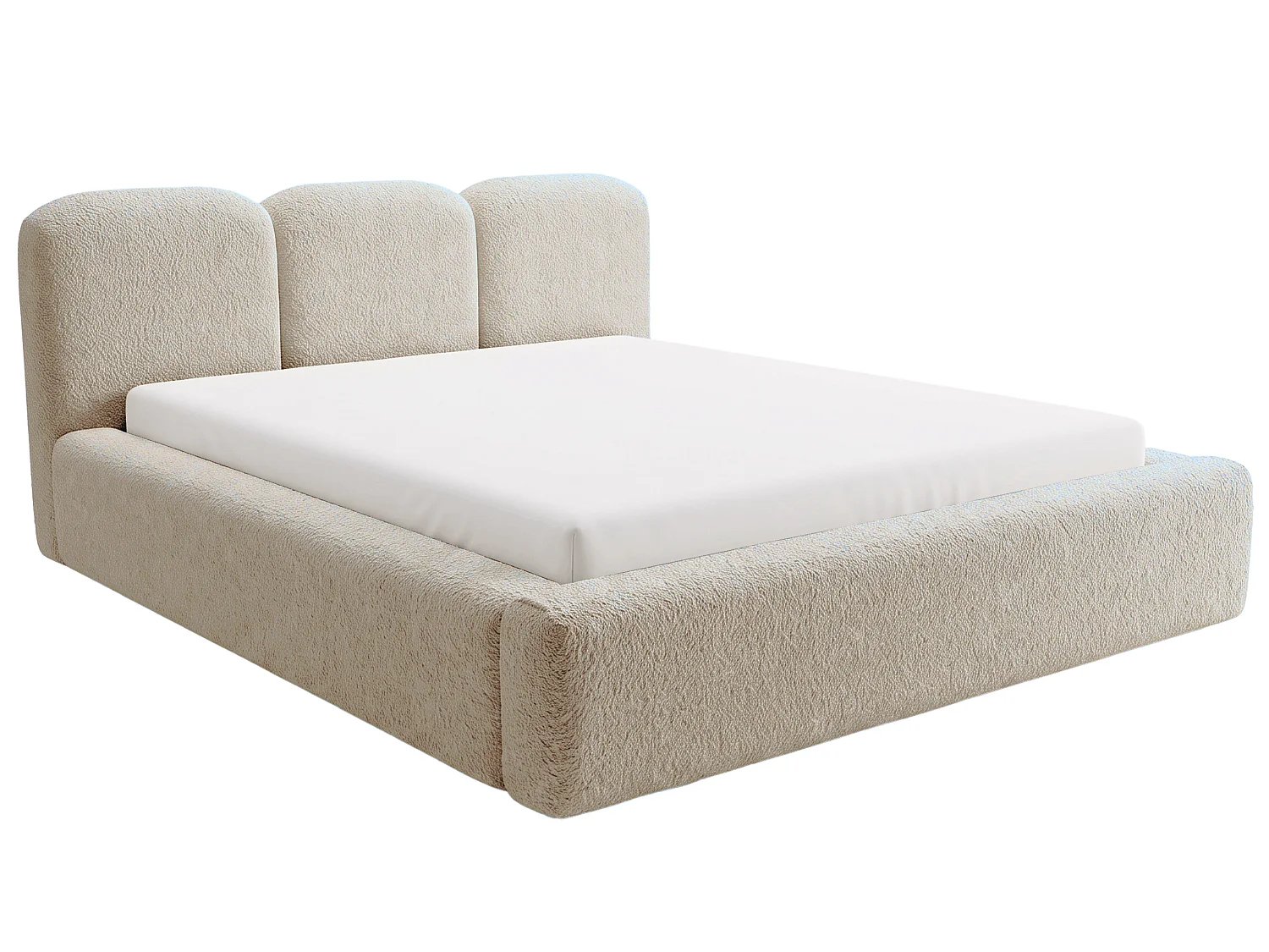 BESILIO Bouclé gestoffeerd bed Santiago 180x200 met opbergruimte en metalen lattenbodem, dikke zijkanten - Beige