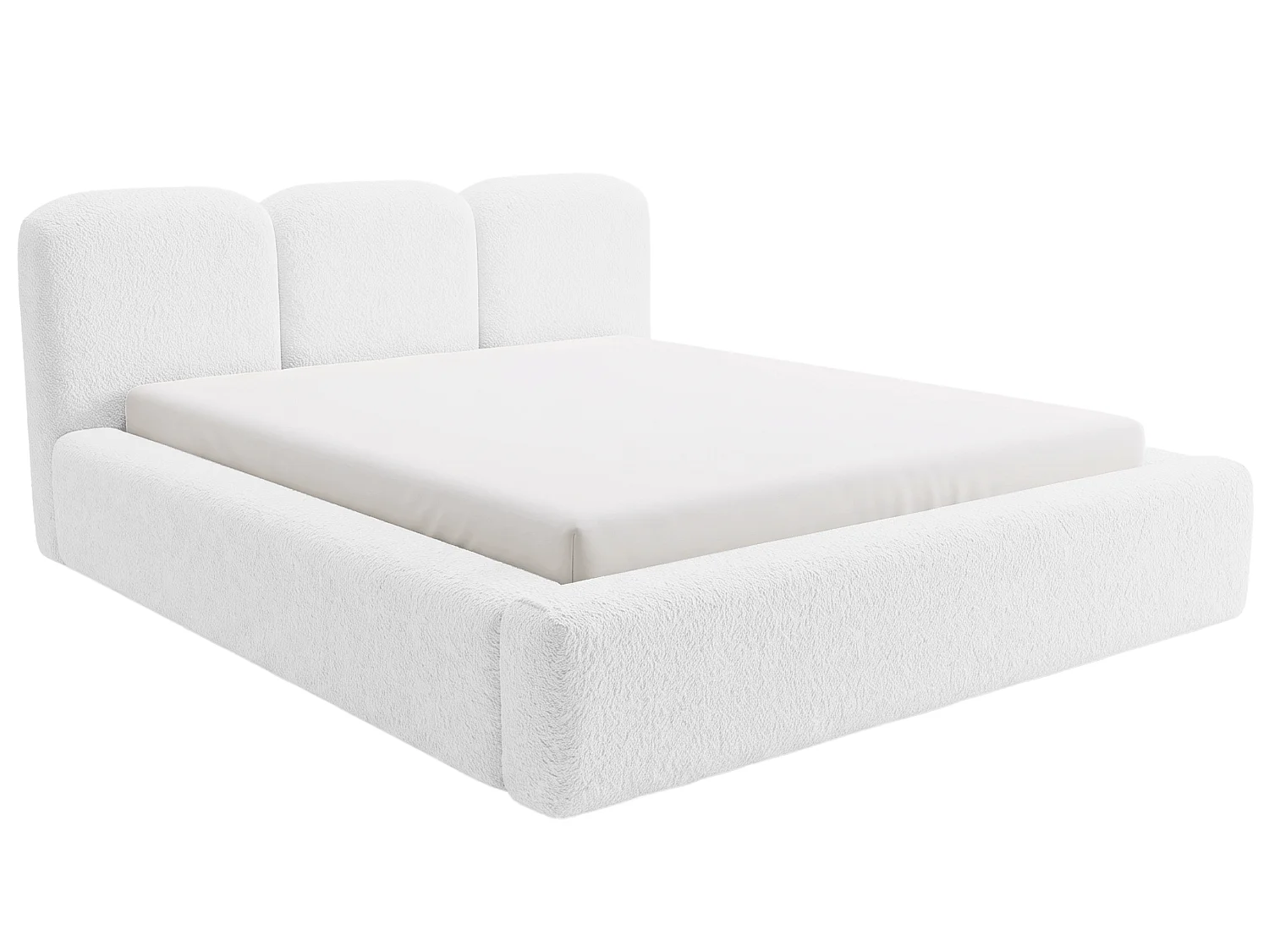 BESILIO Bouclé gestoffeerd bed Santiago 180x200 met opbergruimte en metalen lattenbodem, dikke zijkanten - Wit