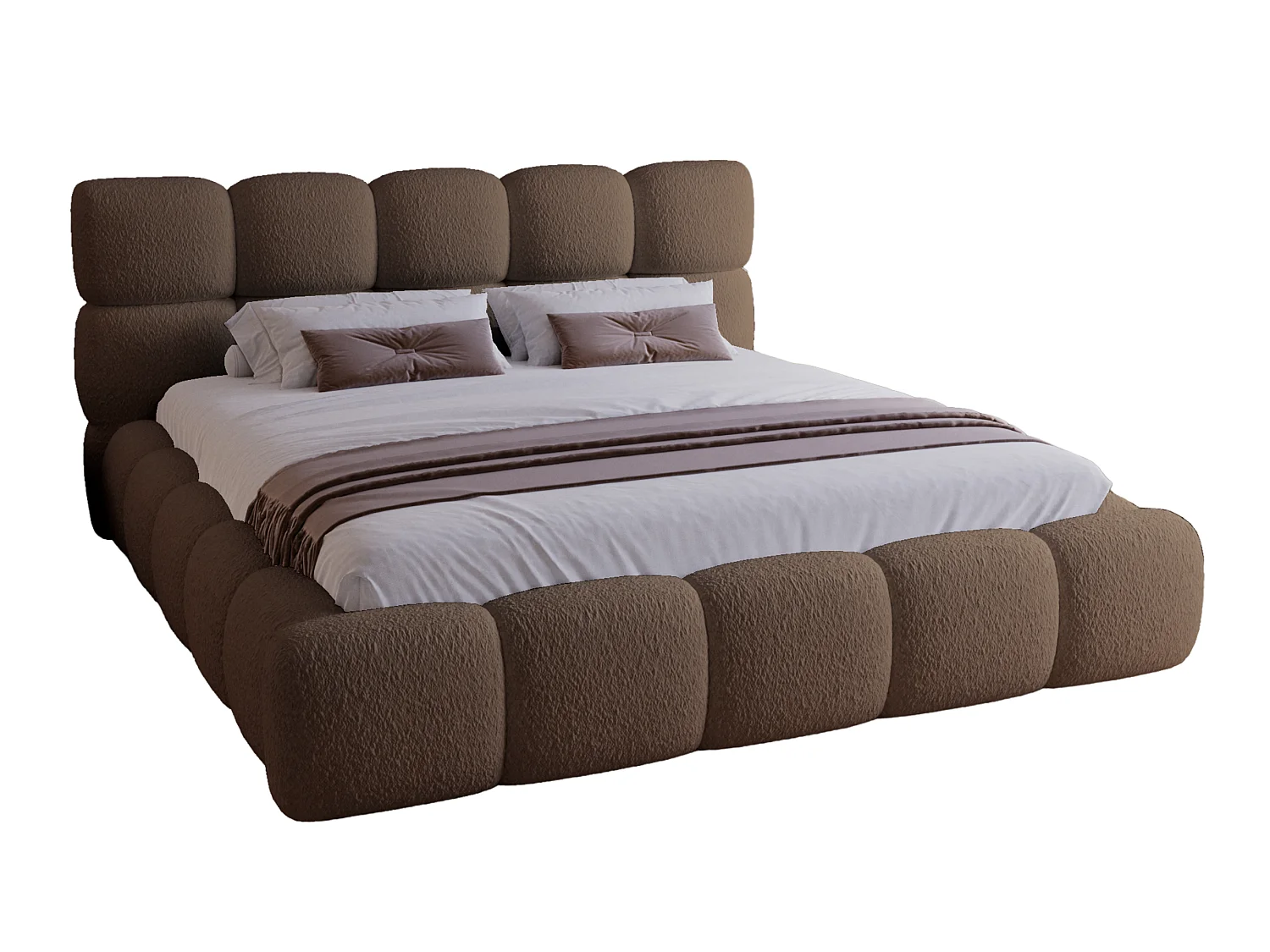 BESILIO Gestoffeerd bed 140x200 bouclé Boston – bed met opbergruimte en metalen lattenbodem, modern opbergbed met dikke schuimvulling – Bruin