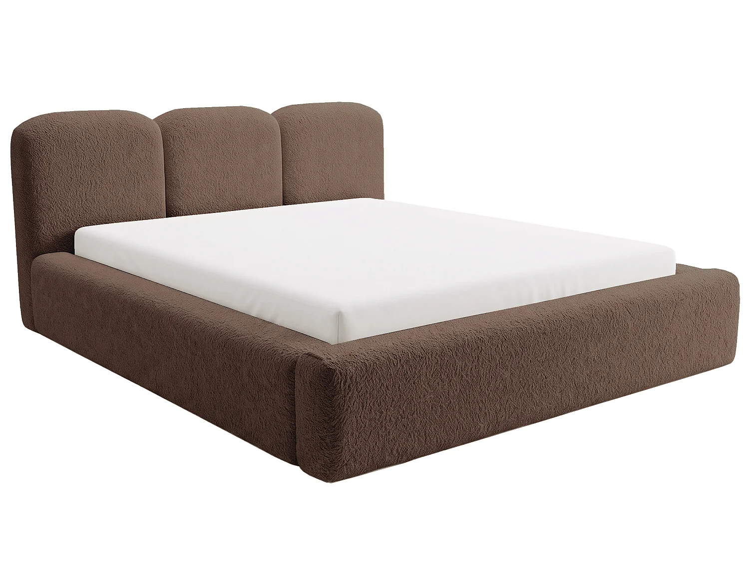 BESILIO Bouclé gestoffeerd bed Santiago 160x200 met opbergruimte en metalen lattenbodem, dikke zijkanten - Bruin