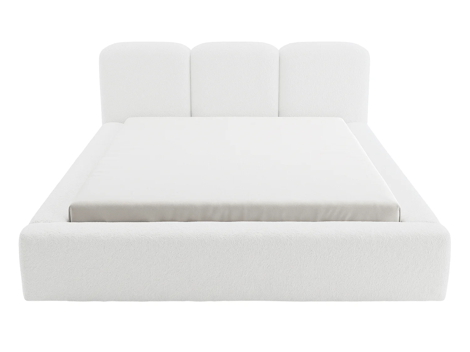BESILIO Bouclé gestoffeerd bed Santiago 140x200 met opbergruimte en metalen lattenbodem, dikke zijkanten - Wit