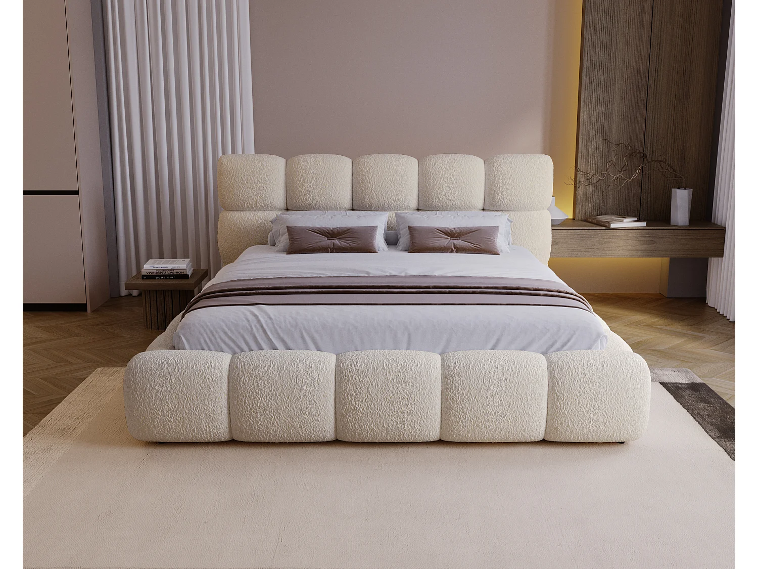BESILIO Gestoffeerd bed 140x200 bouclé Boston – bed met opbergruimte en metalen lattenbodem, modern opbergbed met dikke schuimvulling – Beige