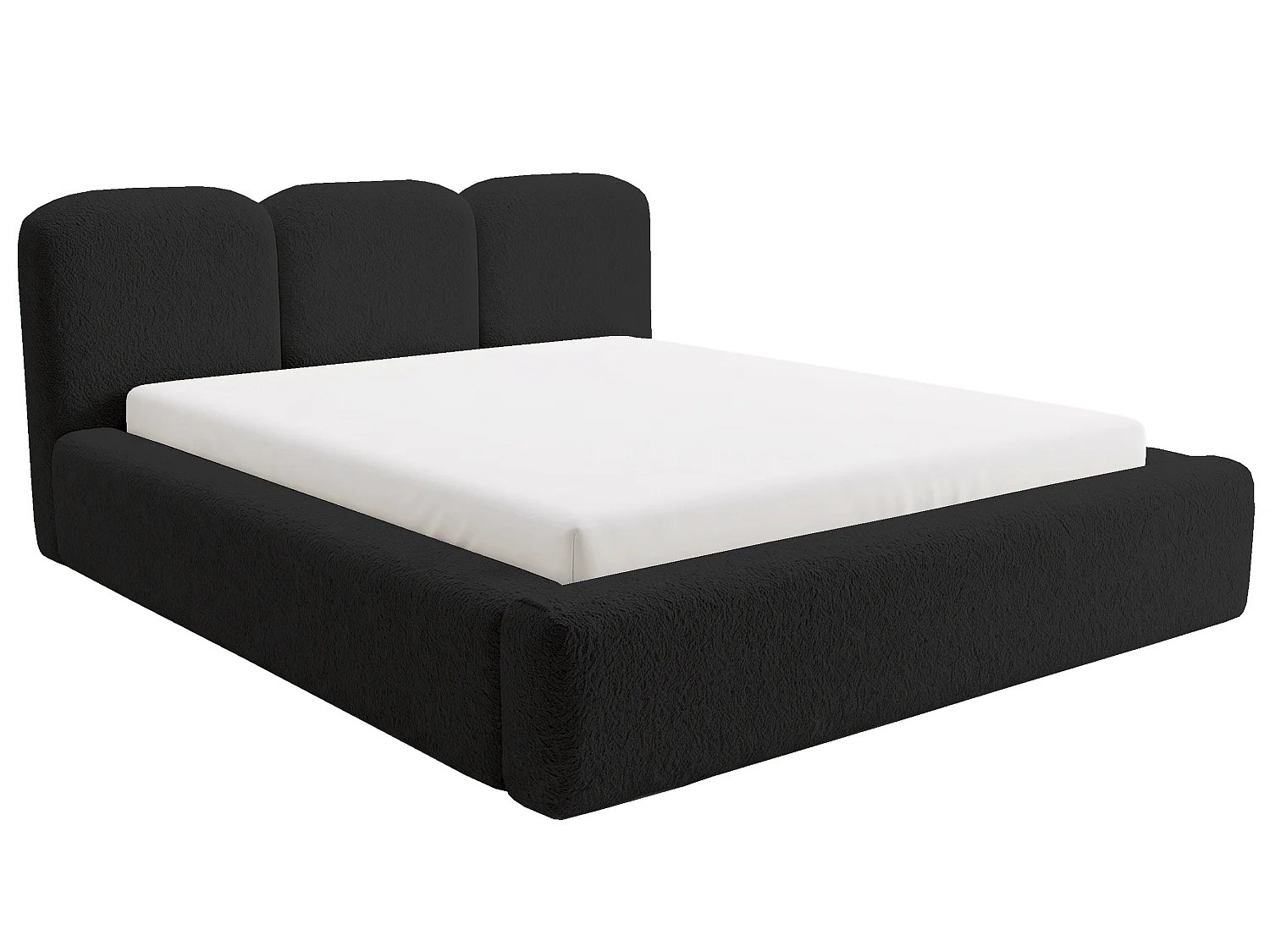 BESILIO Bouclé gestoffeerd bed Santiago 140x200 met opbergruimte en metalen lattenbodem, dikke zijkanten - Zwart