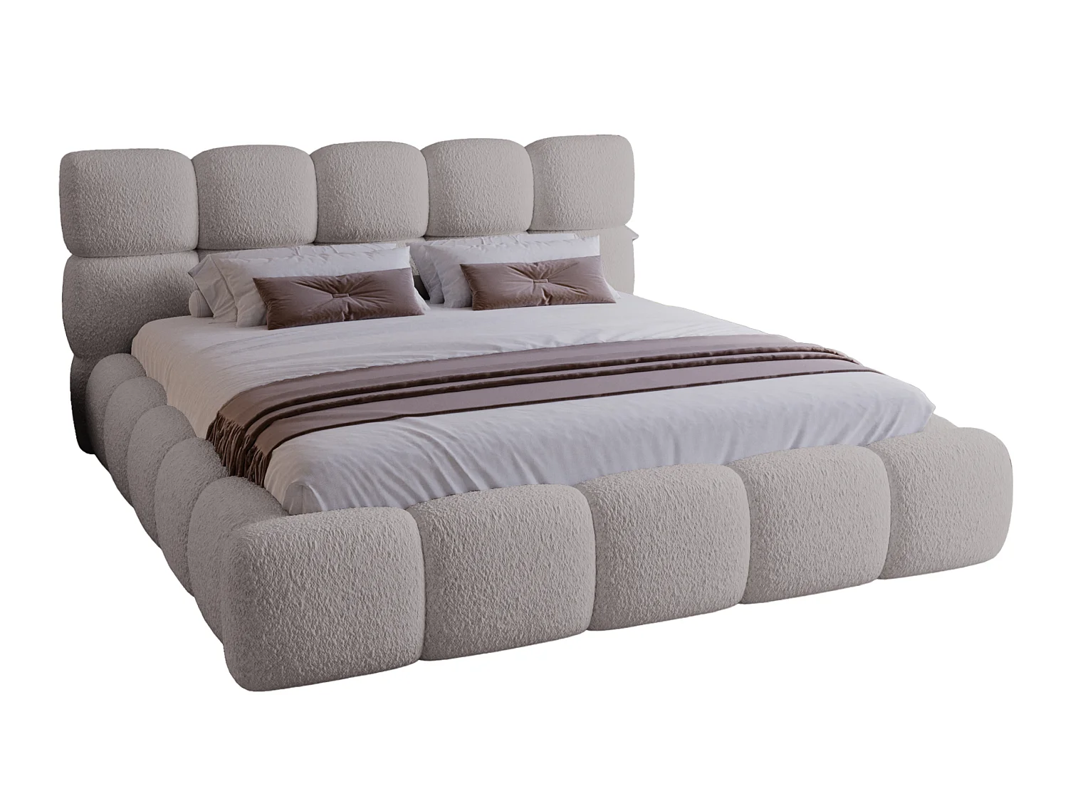 BESILIO Gestoffeerd bed 140x200 bouclé Boston – bed met opbergruimte en metalen lattenbodem, modern opbergbed met dikke schuimvulling – Lichtgrijs