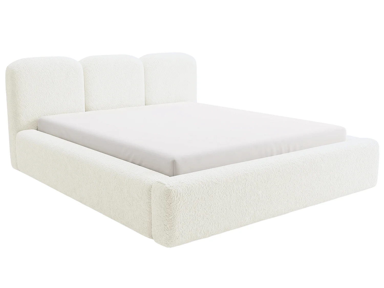 BESILIO Bouclé gestoffeerd bed Santiago 140x200 met opbergruimte en metalen lattenbodem, dikke zijkanten - Crème