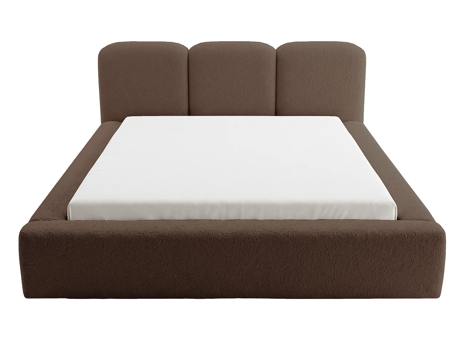 BESILIO Bouclé gestoffeerd bed Santiago 200x200 met opbergruimte en metalen lattenbodem, dikke zijkanten - Bruin