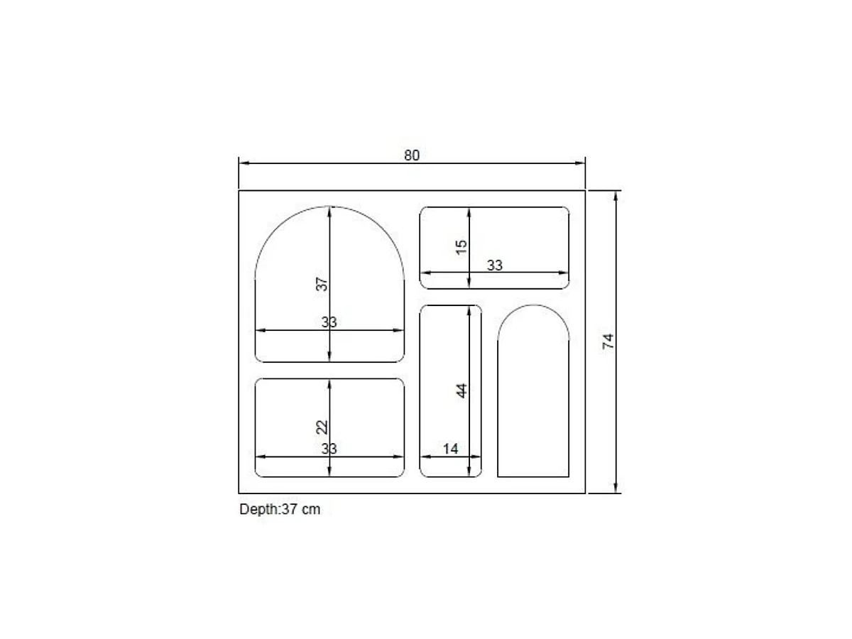 SORA Shelf with 5 Niches, 80 cm Wide