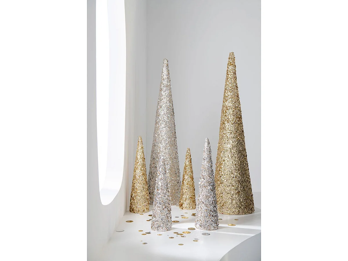 Cône Déco "Sequins" 56cm Champagne