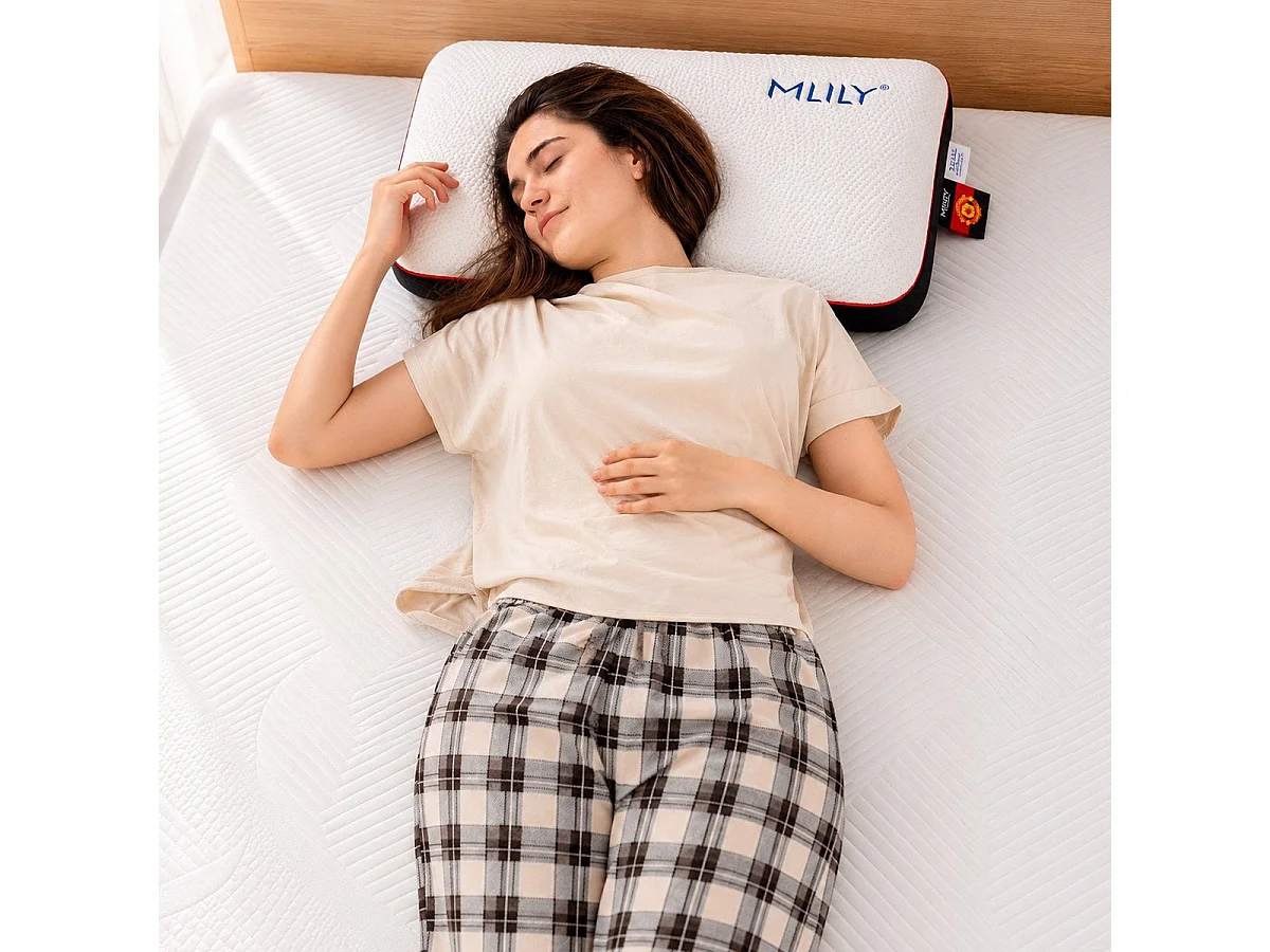 MLILY Oreiller ergonomique à mémoire de forme 60 x 40 x 12 cm, Mousse au charbon de bambou, Housse Tencel déhoussable et lavable