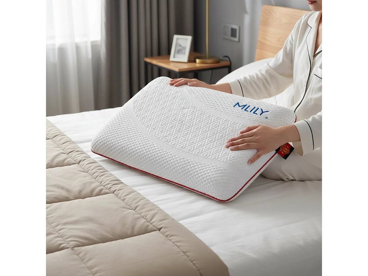 MLILY Oreiller ergonomique à mémoire de forme 60 x 40 x 12 cm, Mousse au charbon de bambou, Housse Tencel déhoussable et lavable