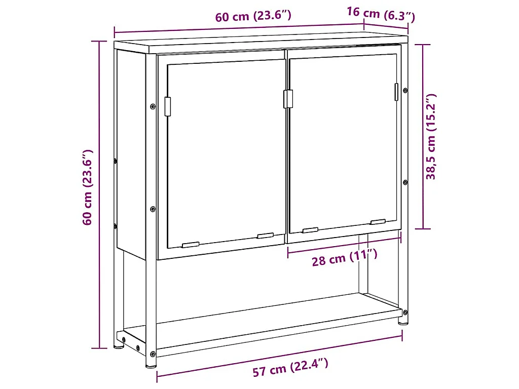 Armoire Miroir Chêne artisanal 60 x 16 x 60 cm
