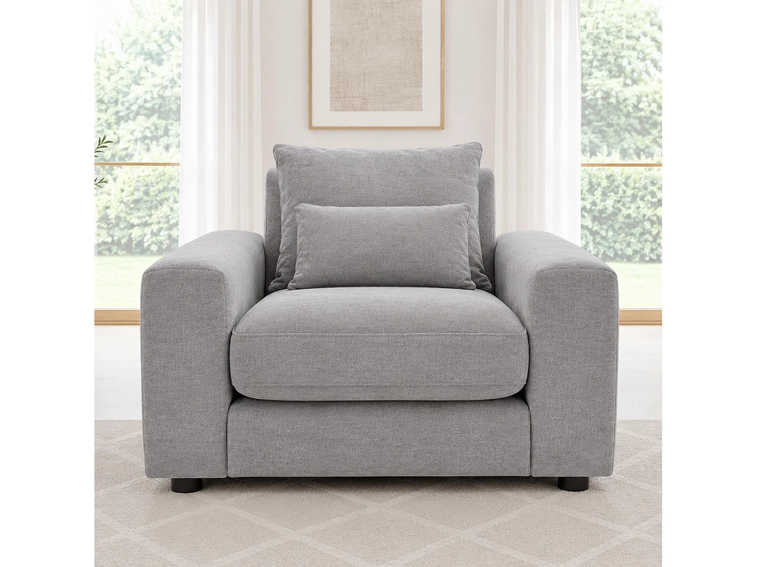 Juno Grey Chenille Armchair with Removable Seat & Back Cushions