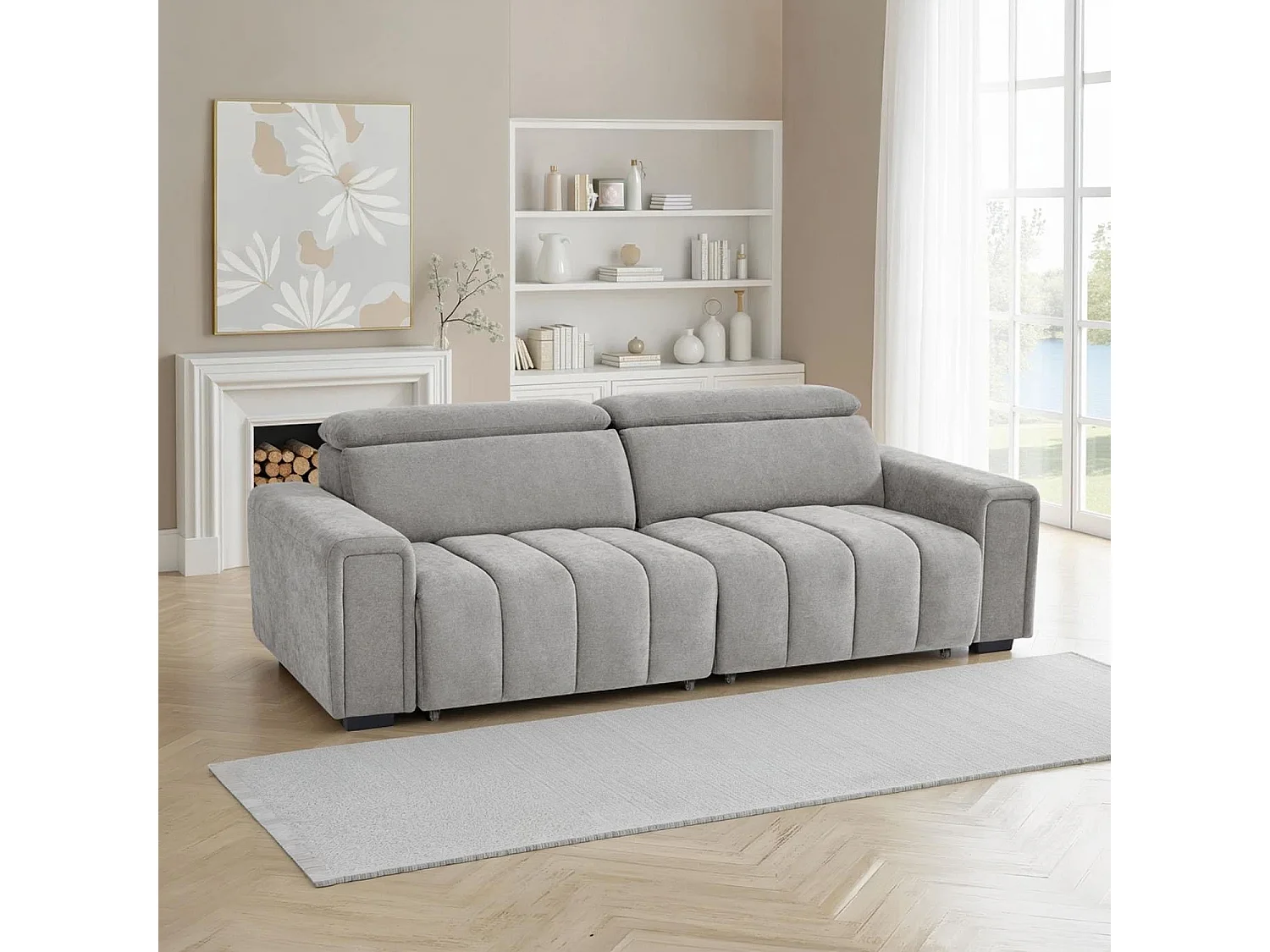 Millie Grey 3 Seater Electric Sliding Sofa Adjustable Headrests