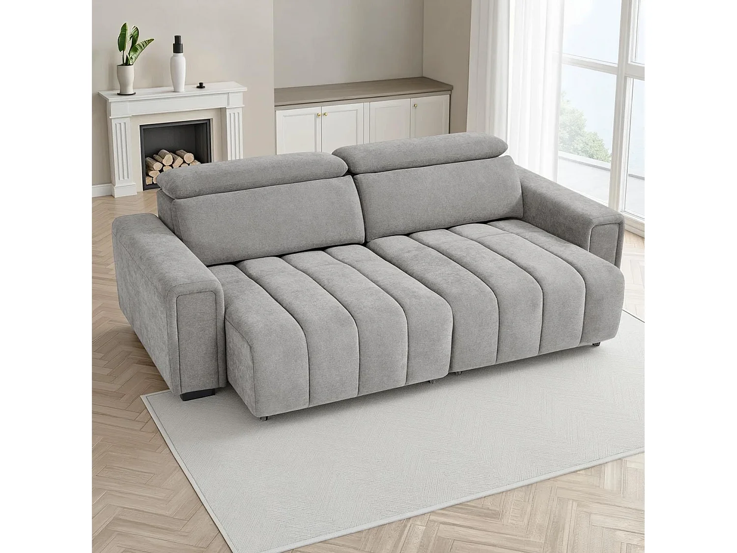 Millie Grey 3 Seater Electric Sliding Sofa Adjustable Headrests
