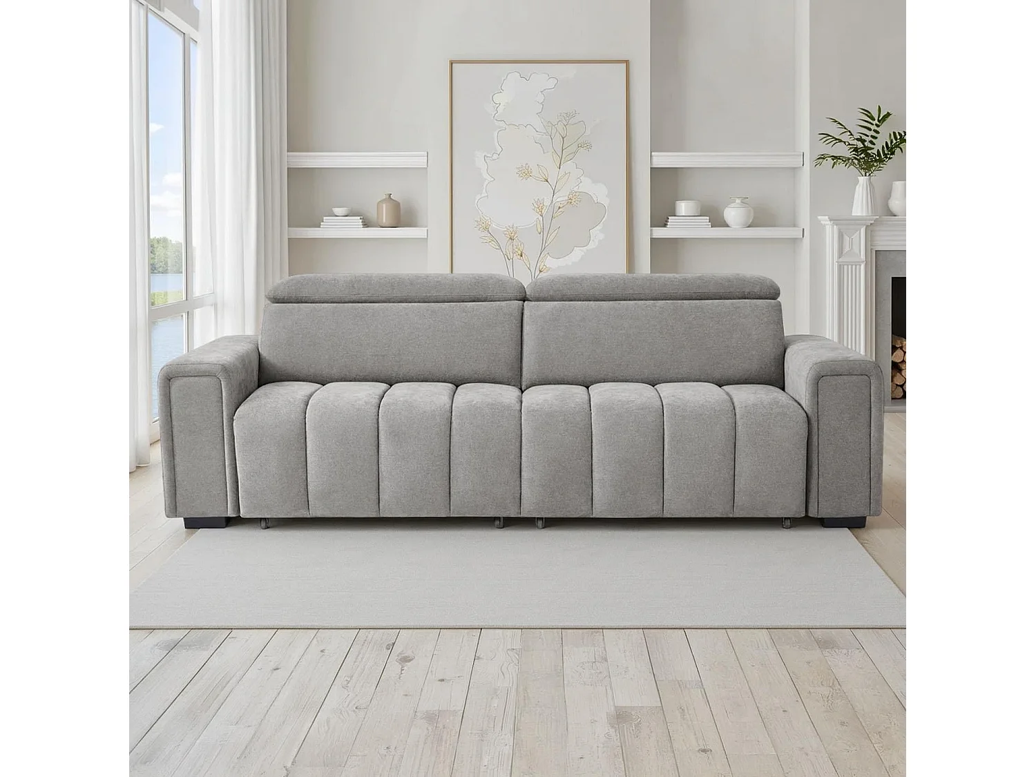 Millie Grey 3 Seater Electric Sliding Sofa Adjustable Headrests