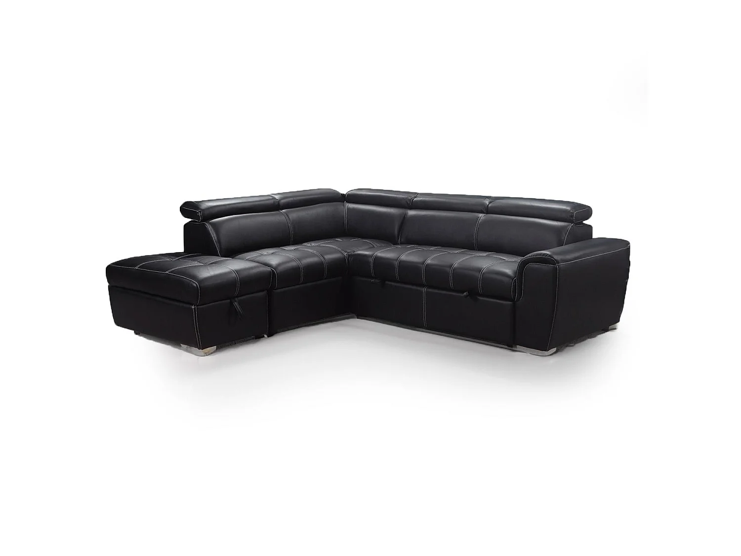 Nevada Black Leather Corner Sofa Bed with Storage Left Hand Facing