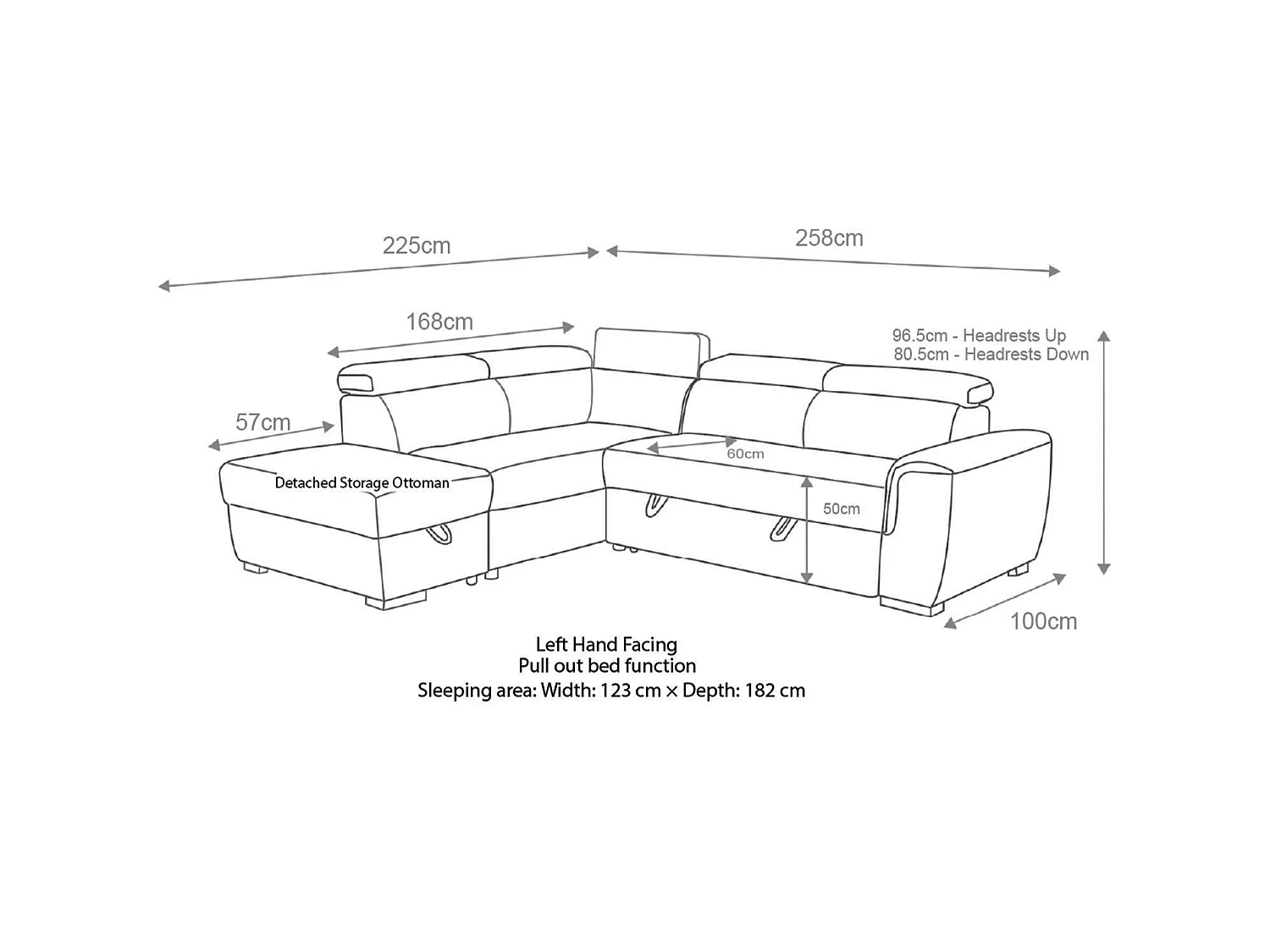 Nevada Black Leather Corner Sofa Bed with Storage Left Hand Facing