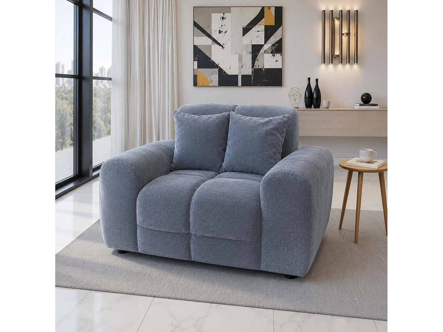 Jenson Grey Plush Velvet Armchair with Deep Seat & Thick Boxed Arms