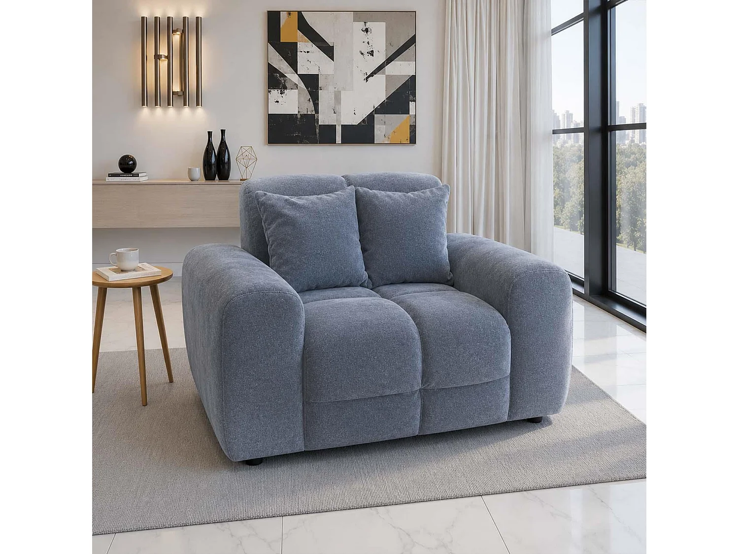 Jenson Grey Plush Velvet Armchair with Deep Seat & Thick Boxed Arms