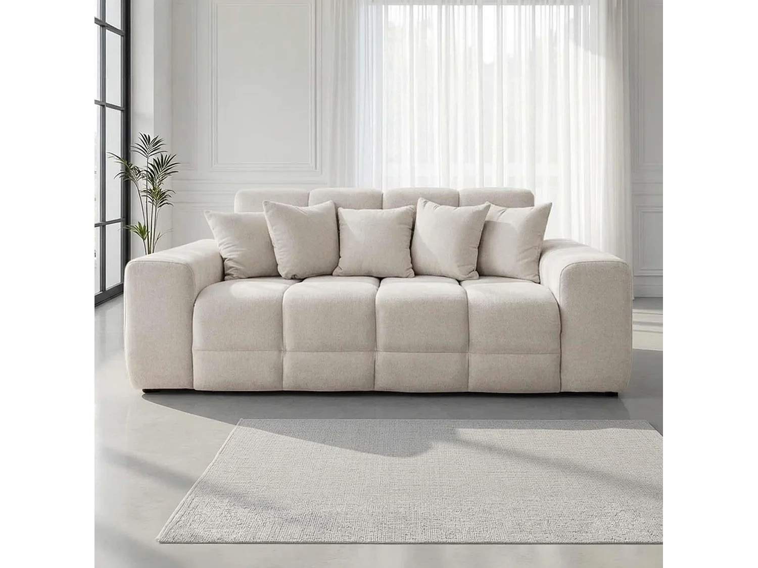 Jenson Natural Plush Velvet 3 + 2 Seater Sofa Set with Deep Seats