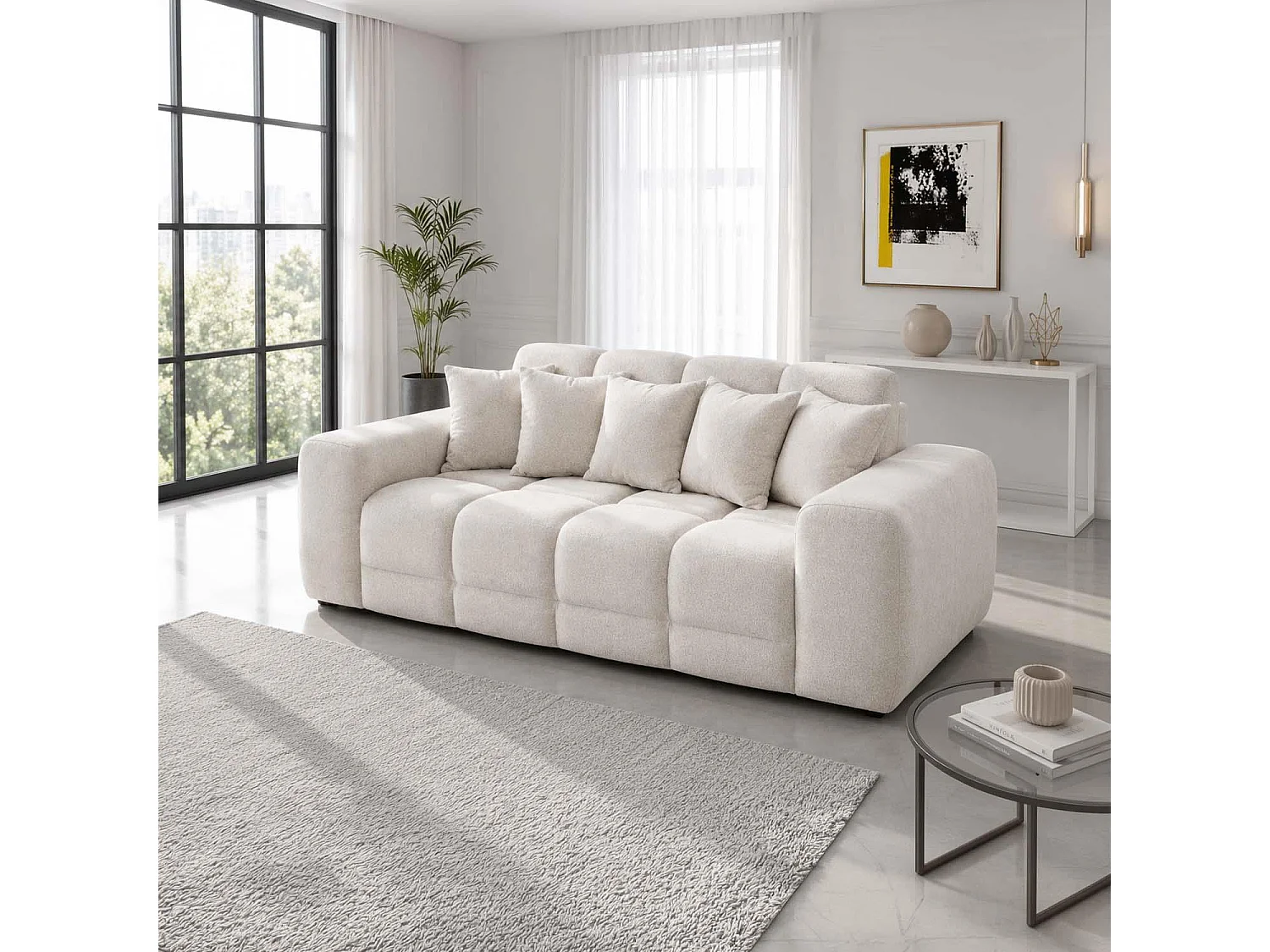 Jenson Natural Plush Velvet 3 + 2 Seater Sofa Set with Deep Seats