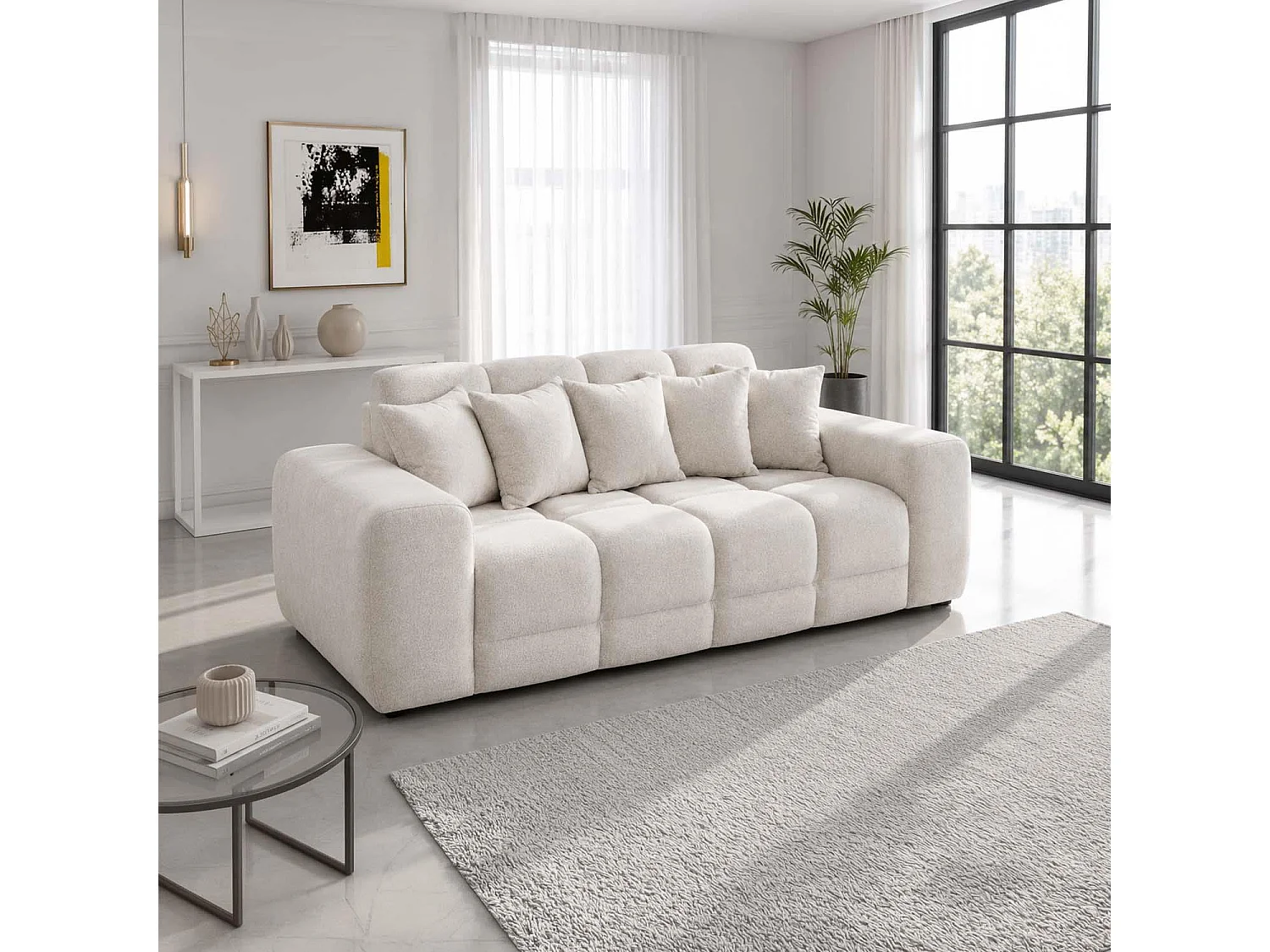 Jenson Natural Plush Velvet 3 + 2 Seater Sofa Set with Deep Seats