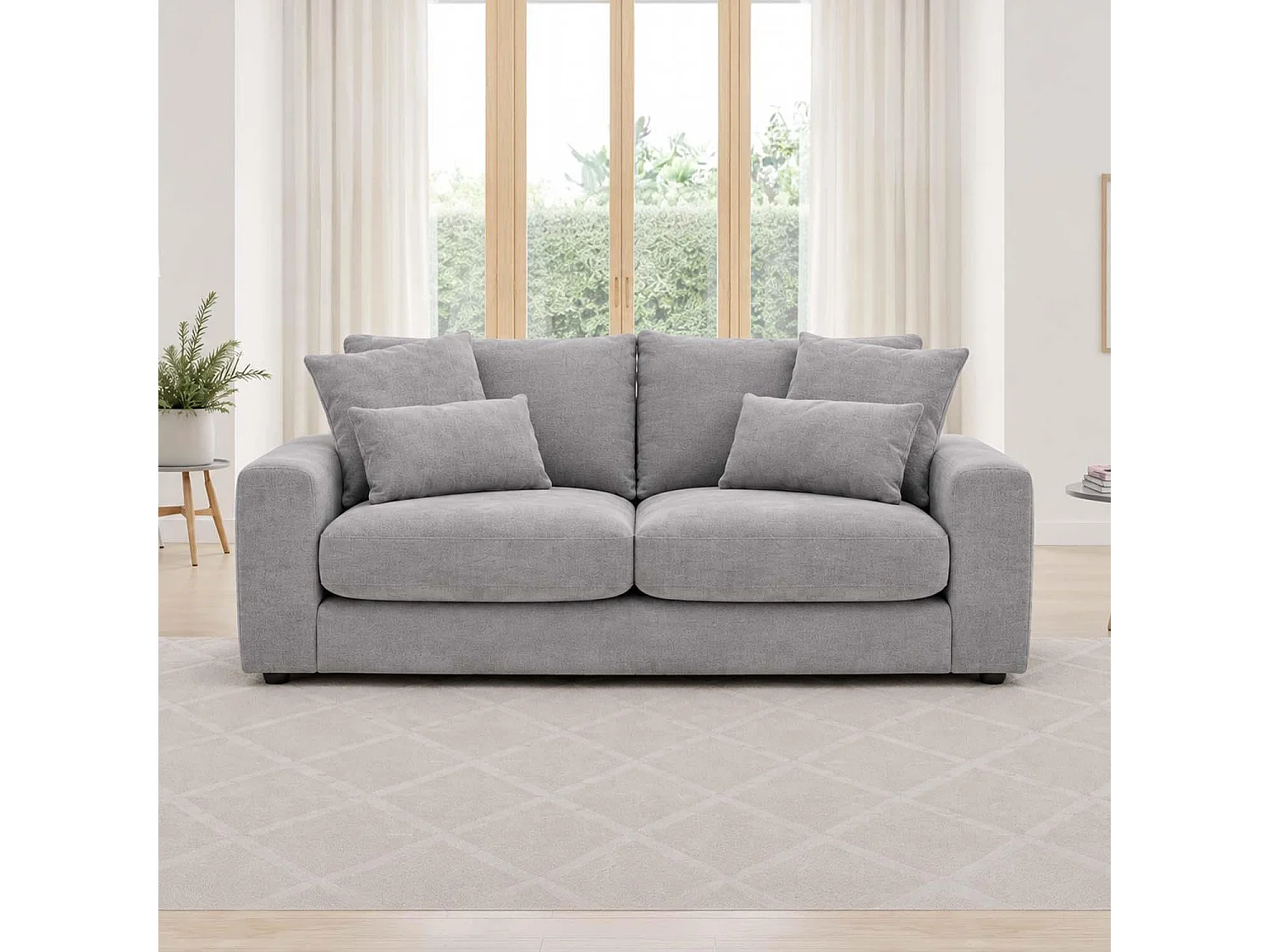Juno Grey 2 Seater Chenille Sofa with Removable Seat & Back Cushions