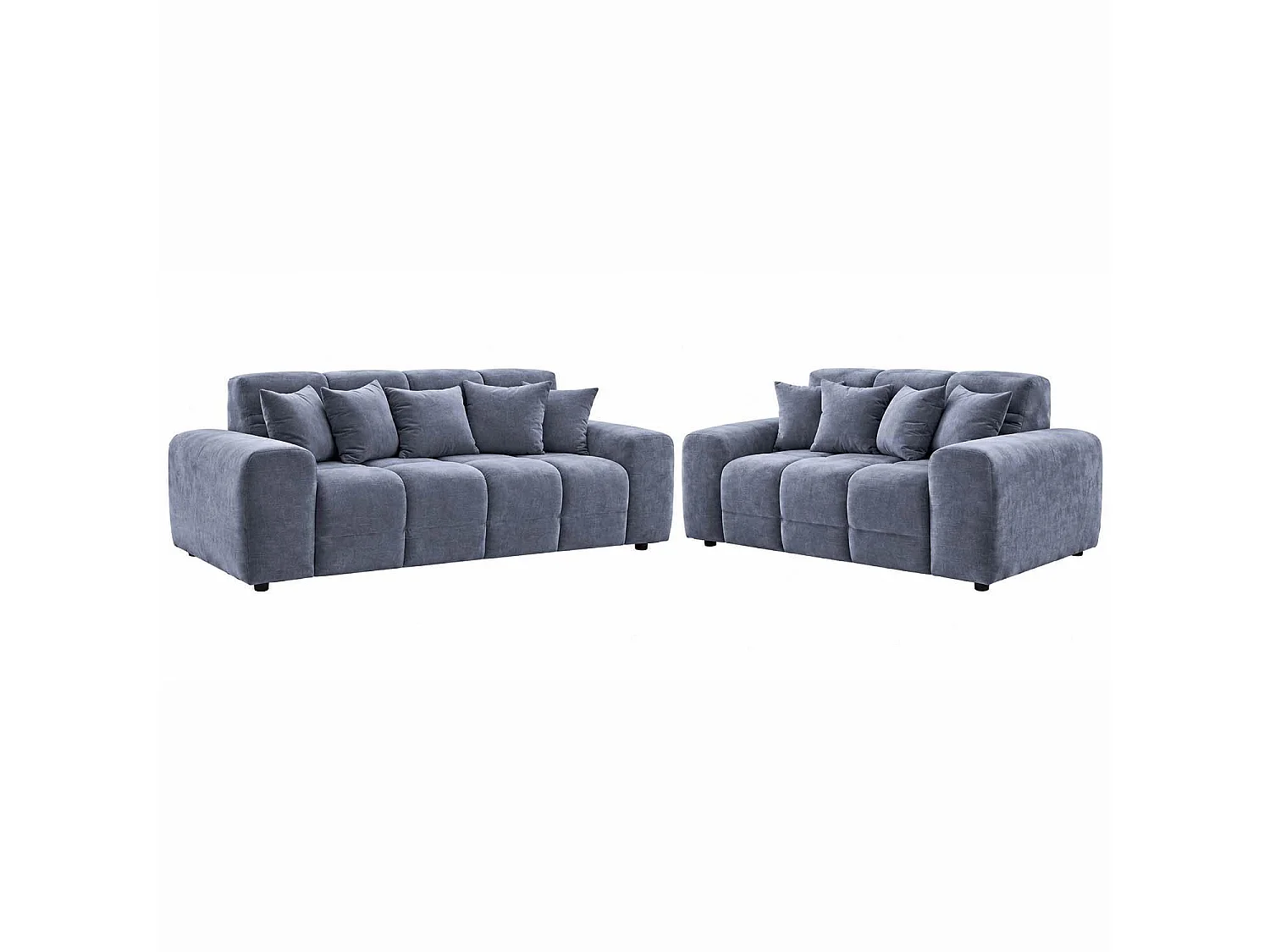 Jenson Grey Plush Velvet 3 + 2 Seater Sofa Set with Deep Seats