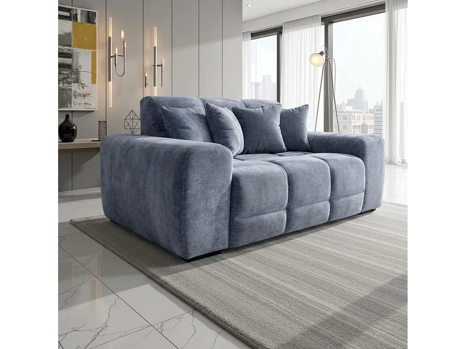 Jenson Grey Plush Velvet 3 + 2 Seater Sofa Set with Deep Seats