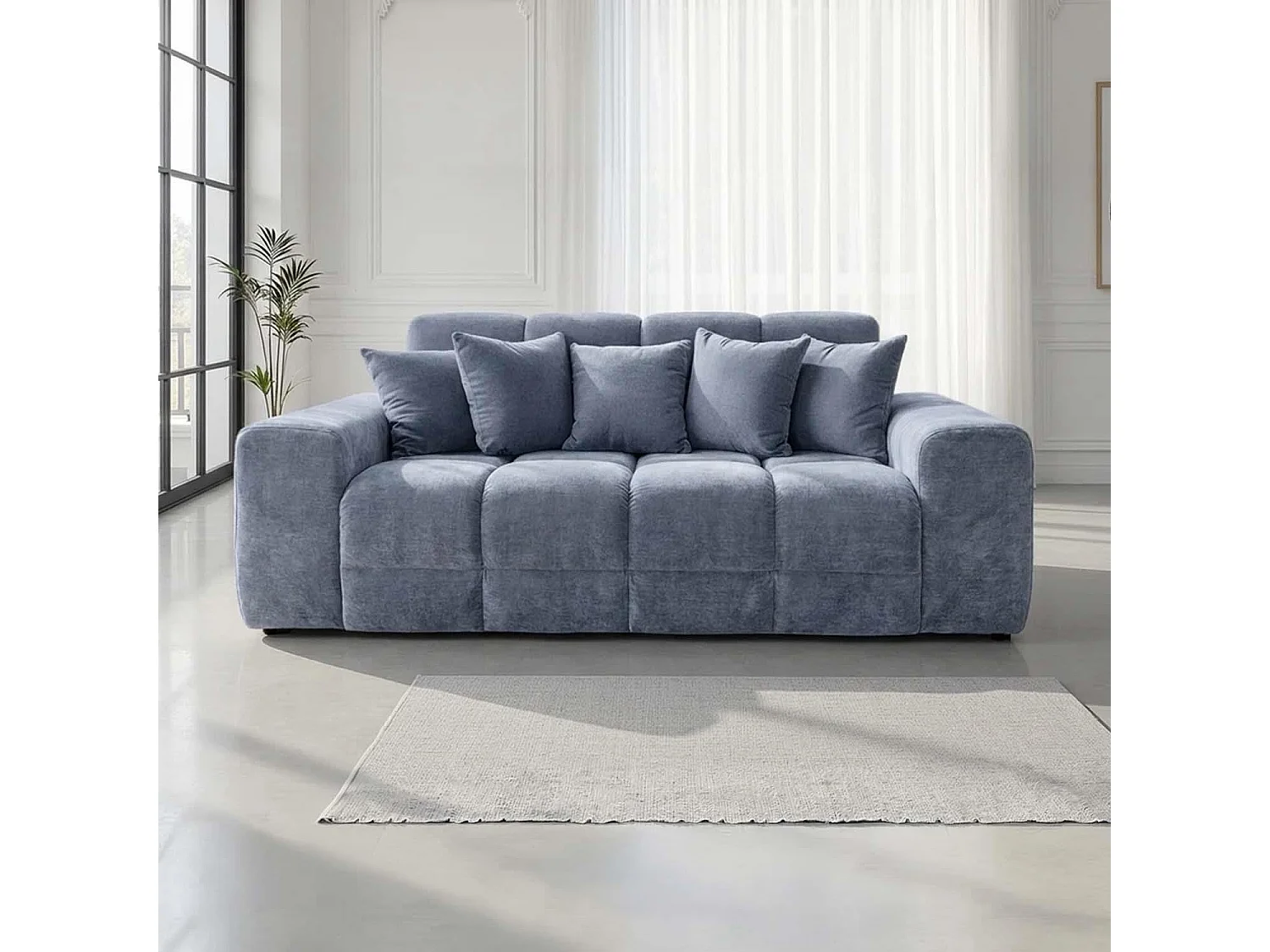 Jenson Grey Plush Velvet 3 + 2 Seater Sofa Set with Deep Seats