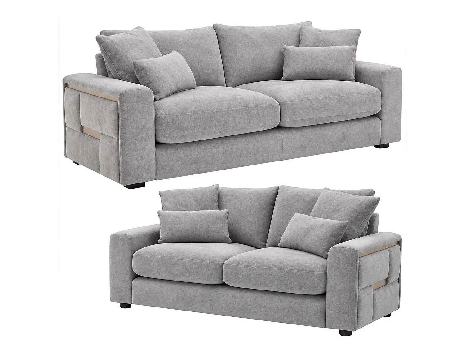 Juno Grey Chenille 3 + 2 Seater Sofa Set with Removable Cushions