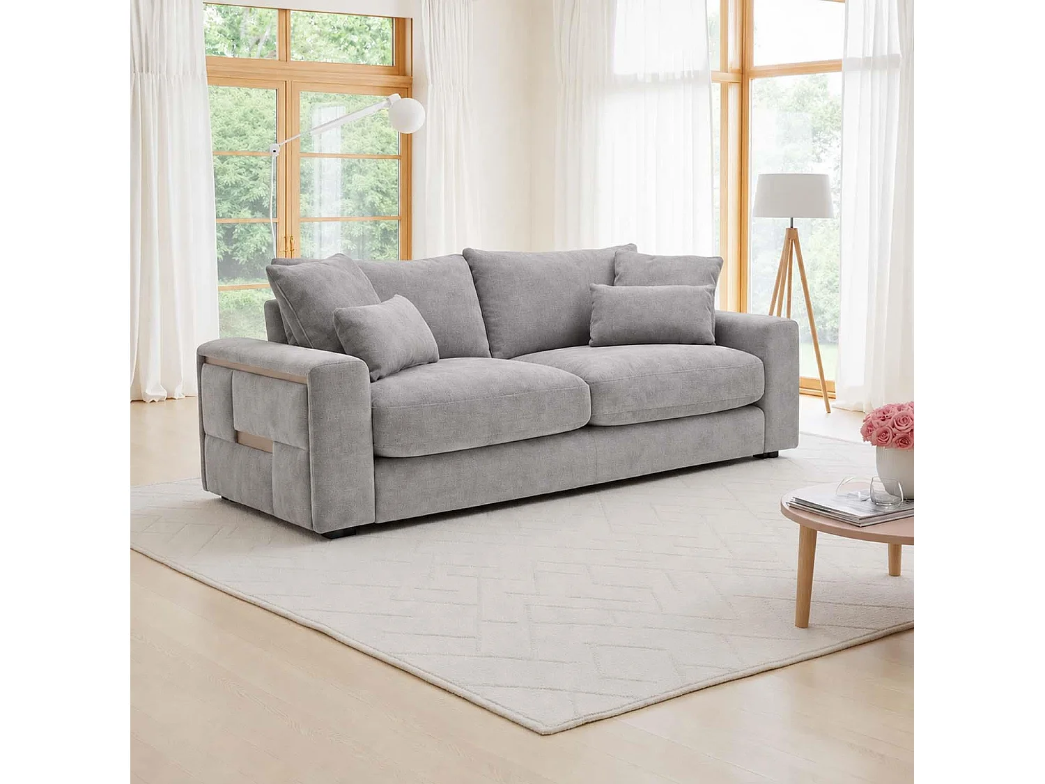 Juno Grey Chenille 3 + 2 Seater Sofa Set with Removable Cushions