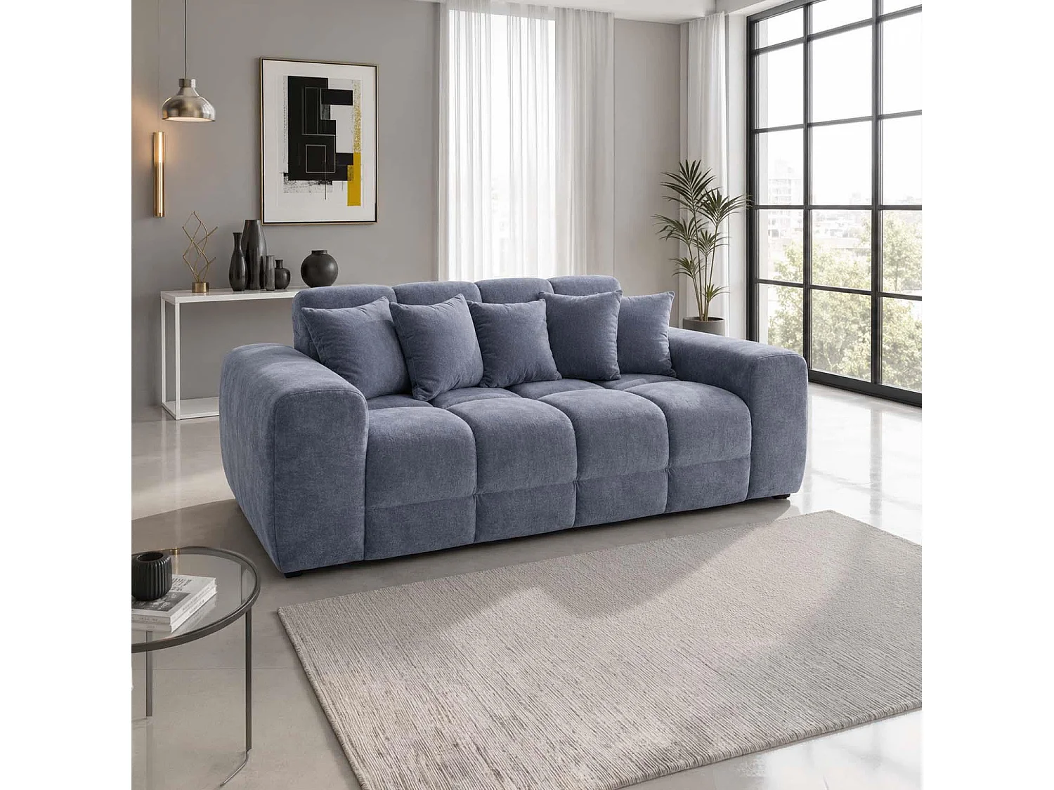 Jenson Grey 3 Seater Plush Velvet Sofa with Deep Seats