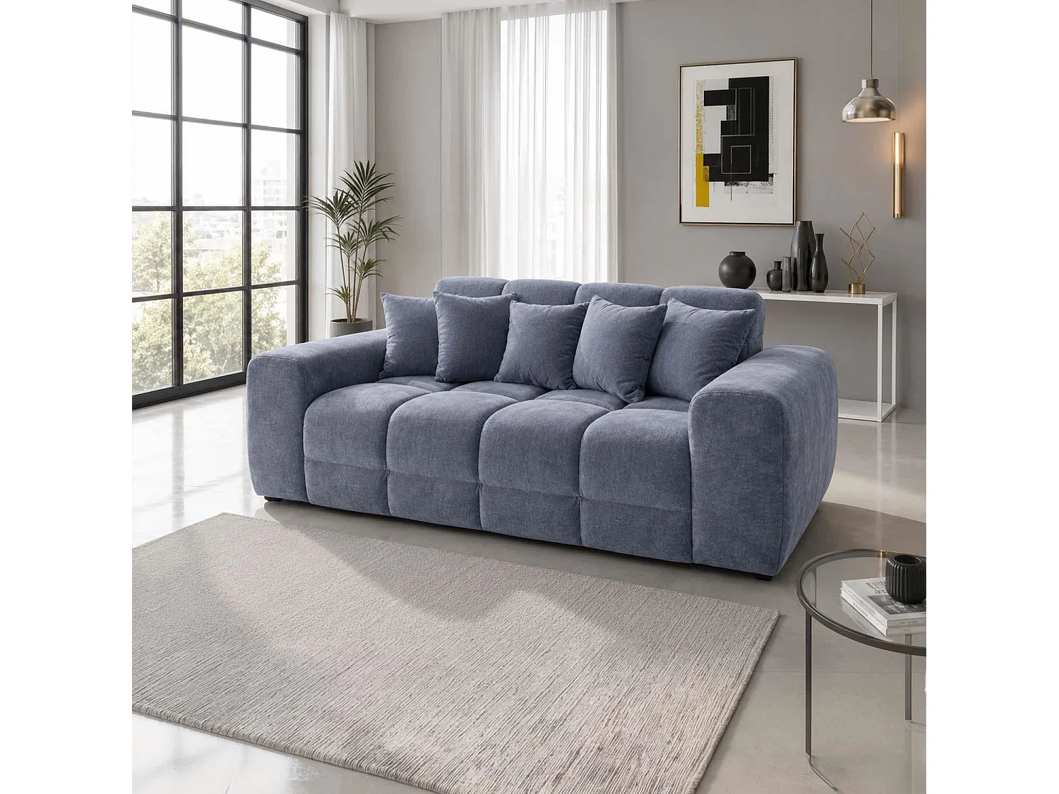 Jenson Grey 3 Seater Plush Velvet Sofa with Deep Seats