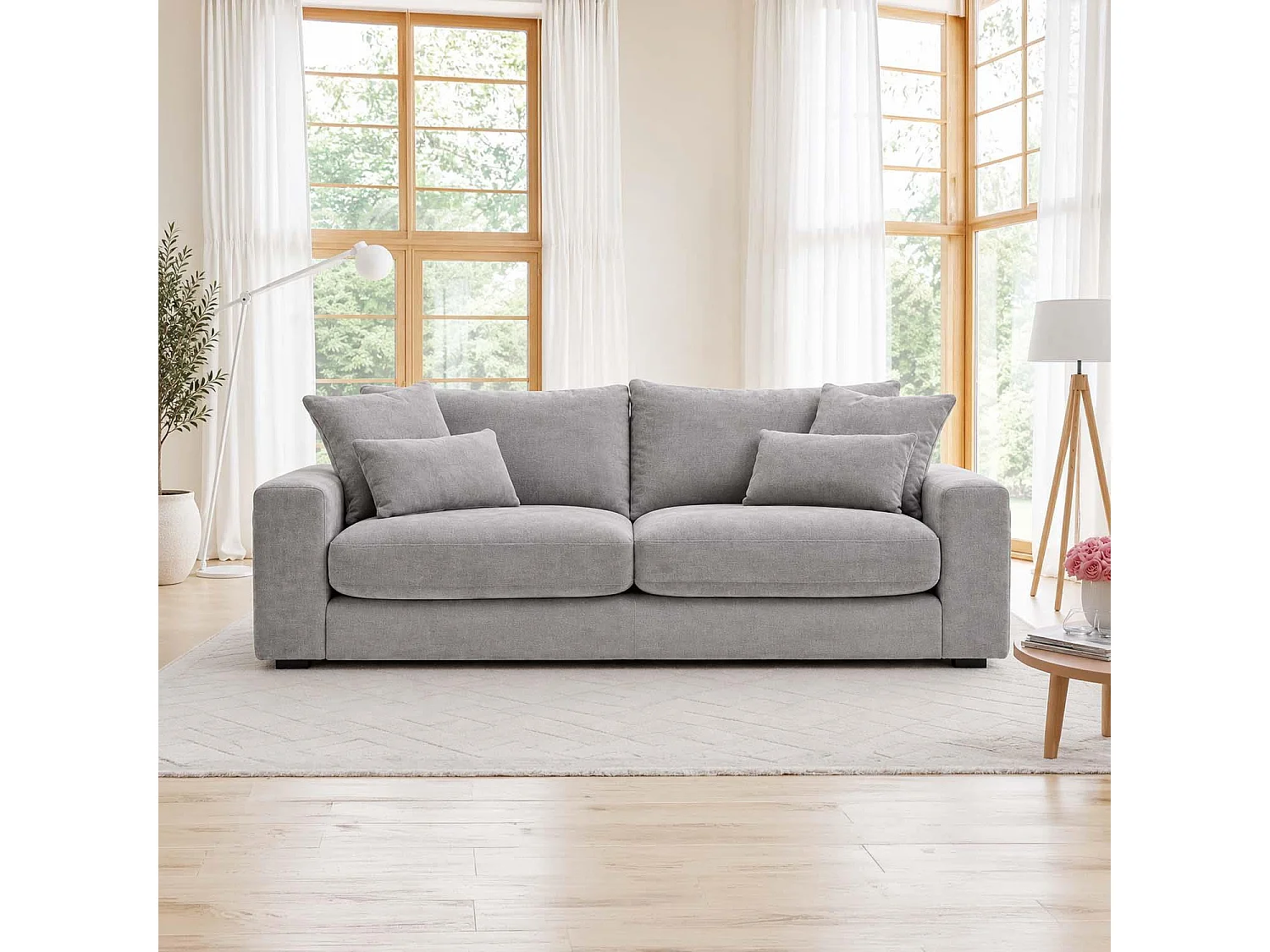 Juno Grey 3 Seater Chenille Sofa with Removable Seat & Back Cushions