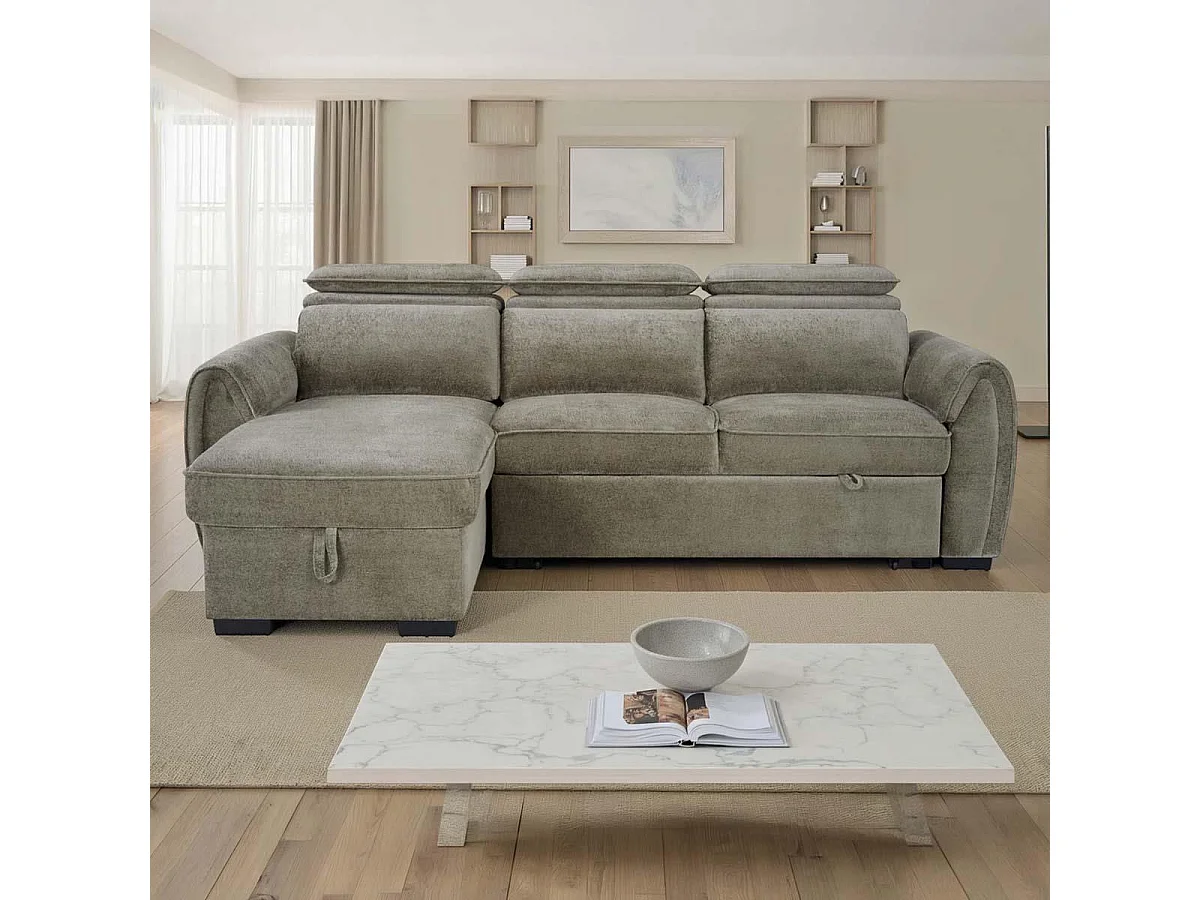 Carlo Fabric Mushroom Universal Corner Sofabed Storage