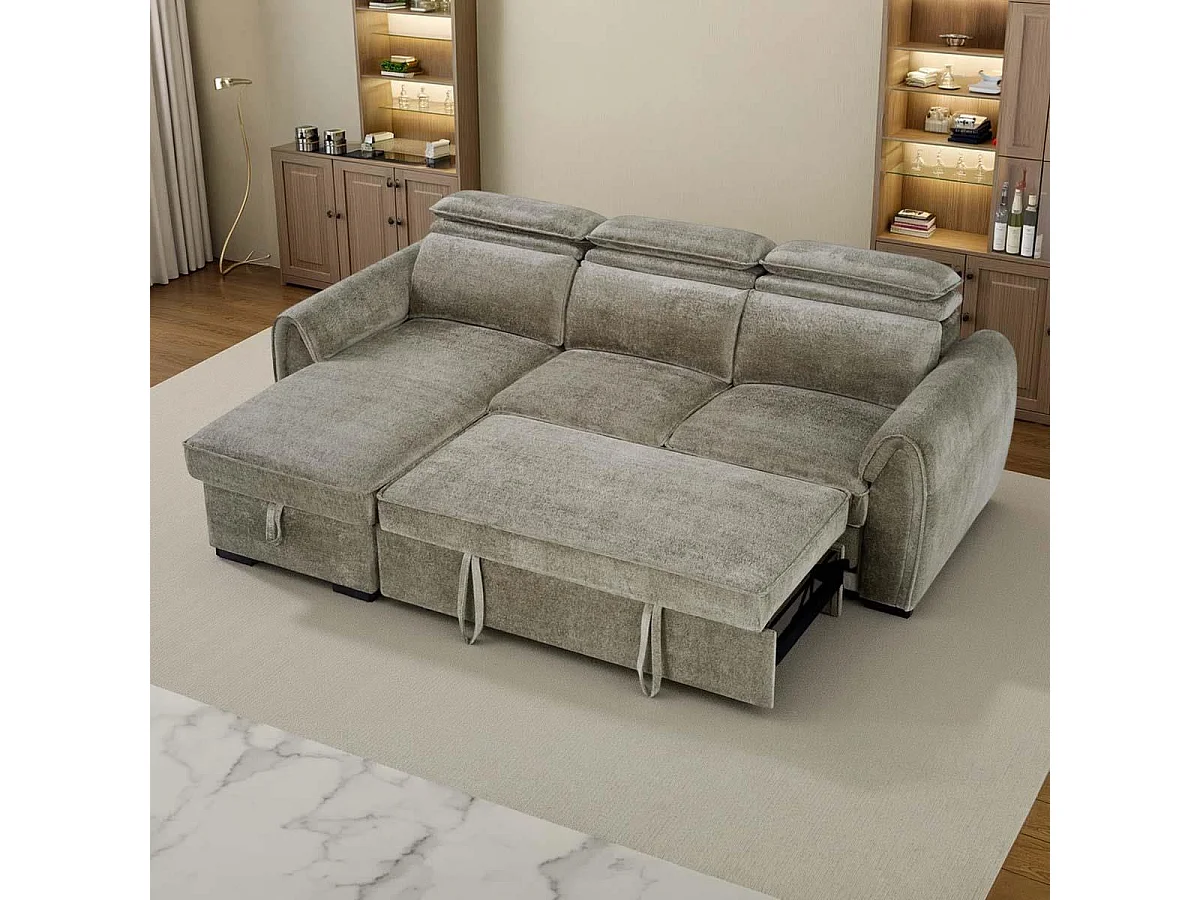 Carlo Fabric Mushroom Universal Corner Sofabed Storage