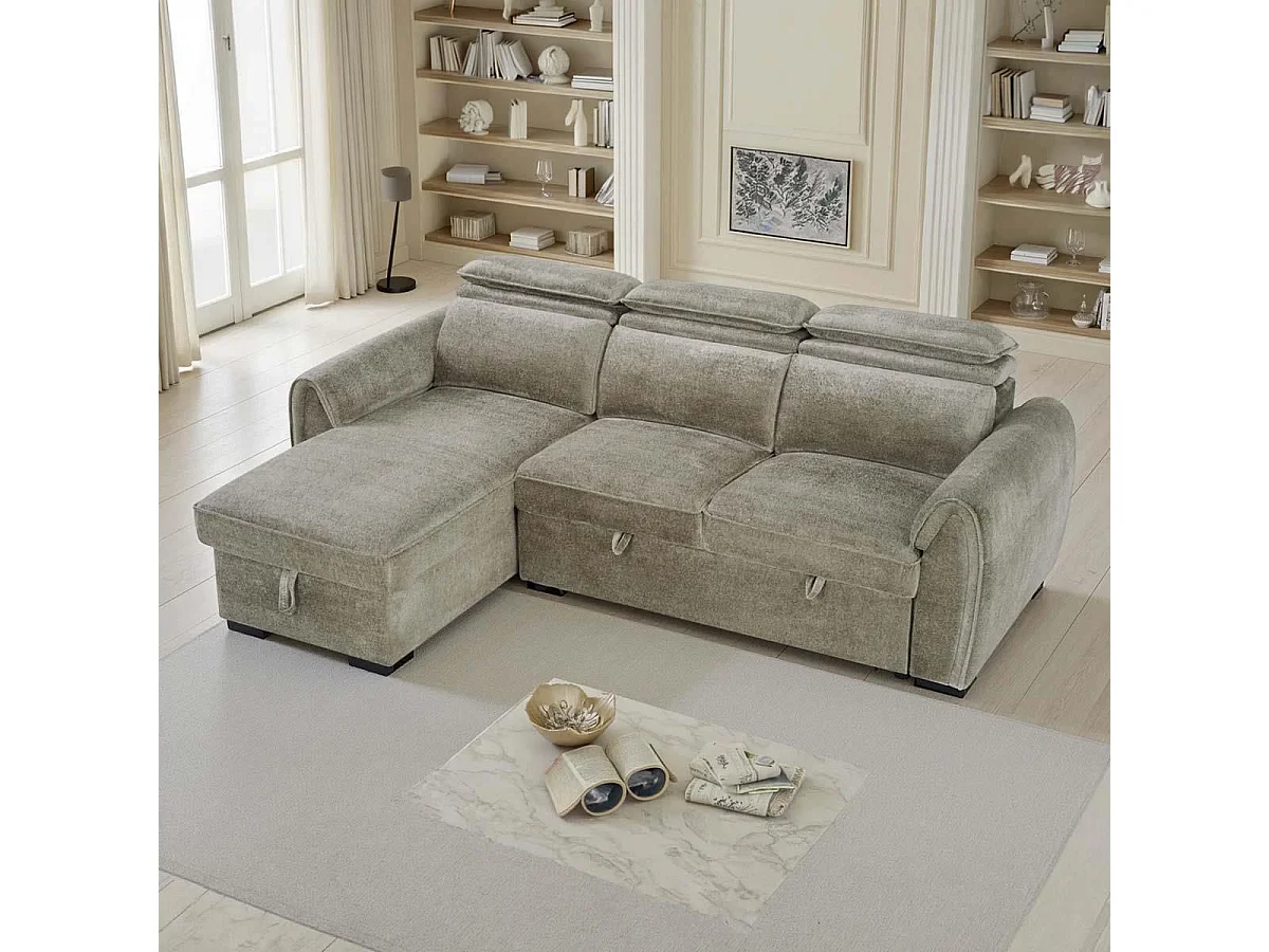 Carlo Fabric Mushroom Universal Corner Sofabed Storage